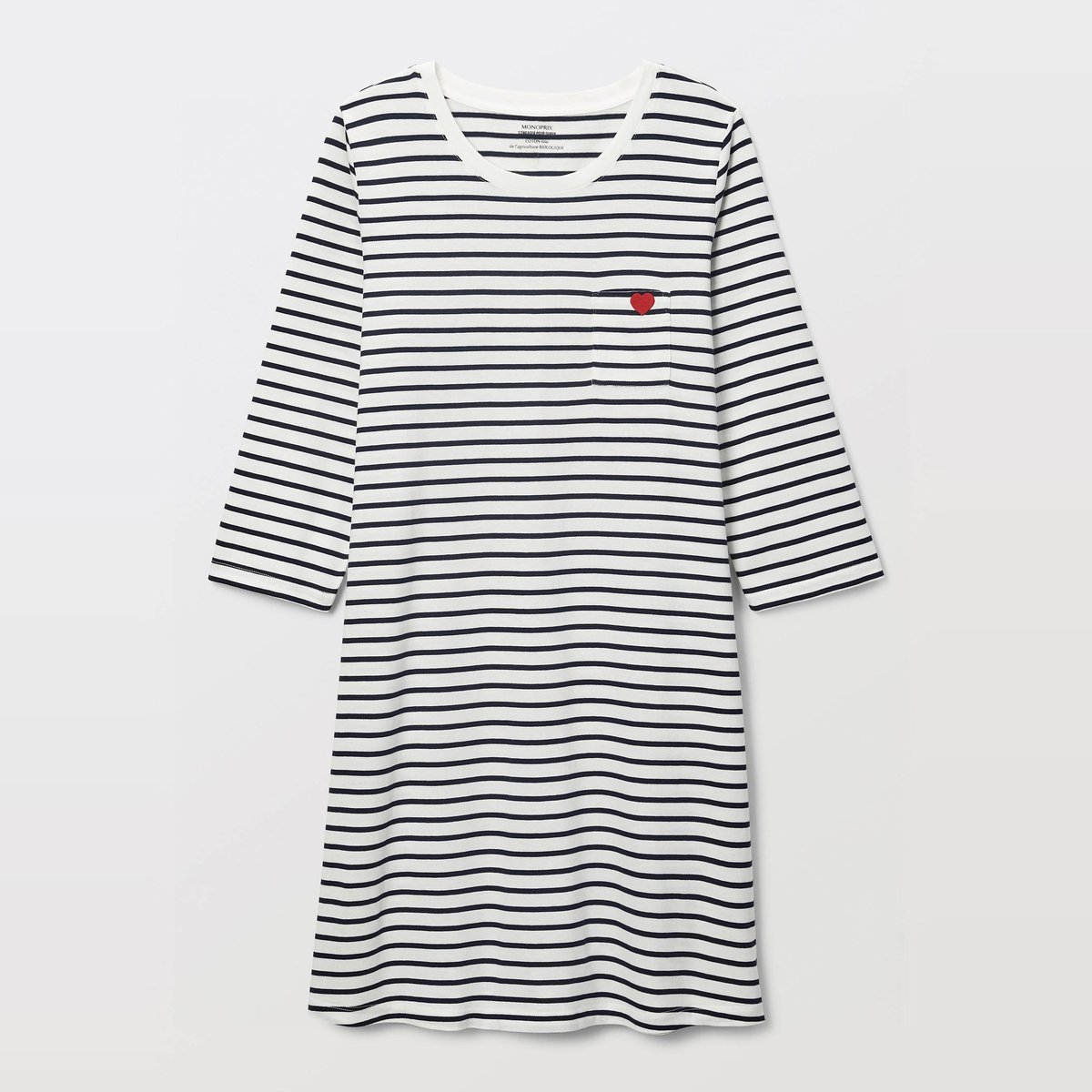 Chemise de nuit rayée avec broderie coeur en coton BIO blanc, MONOPRIX