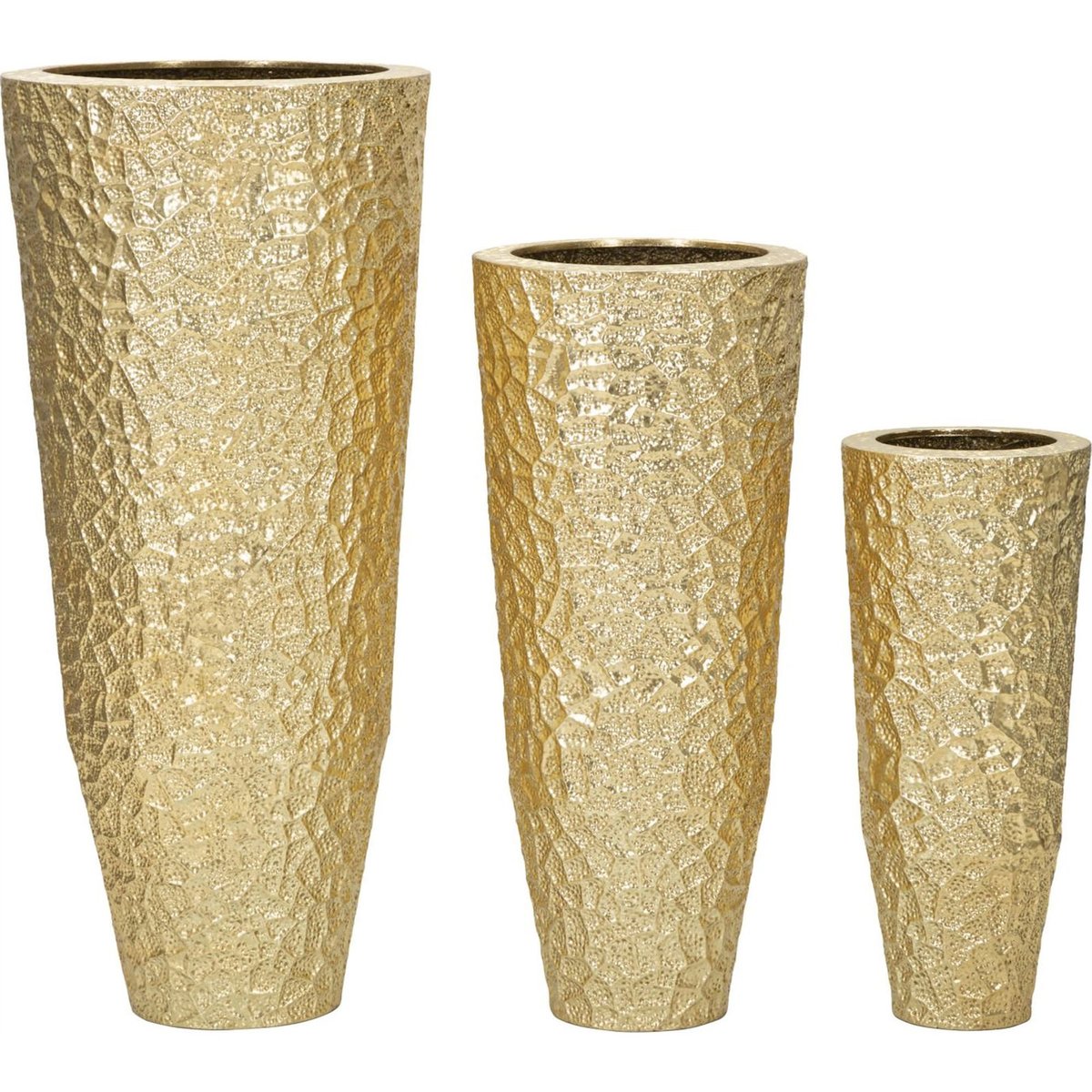 Set de 3 vases hauts en fer relief GLAM doré, RECOLLECTION