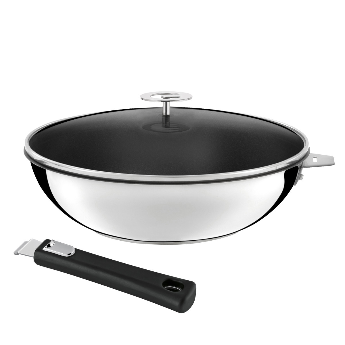 Wok 28 cm avec revêtement céramique, couvercle et poignée - MALICE inox, CUISINOX