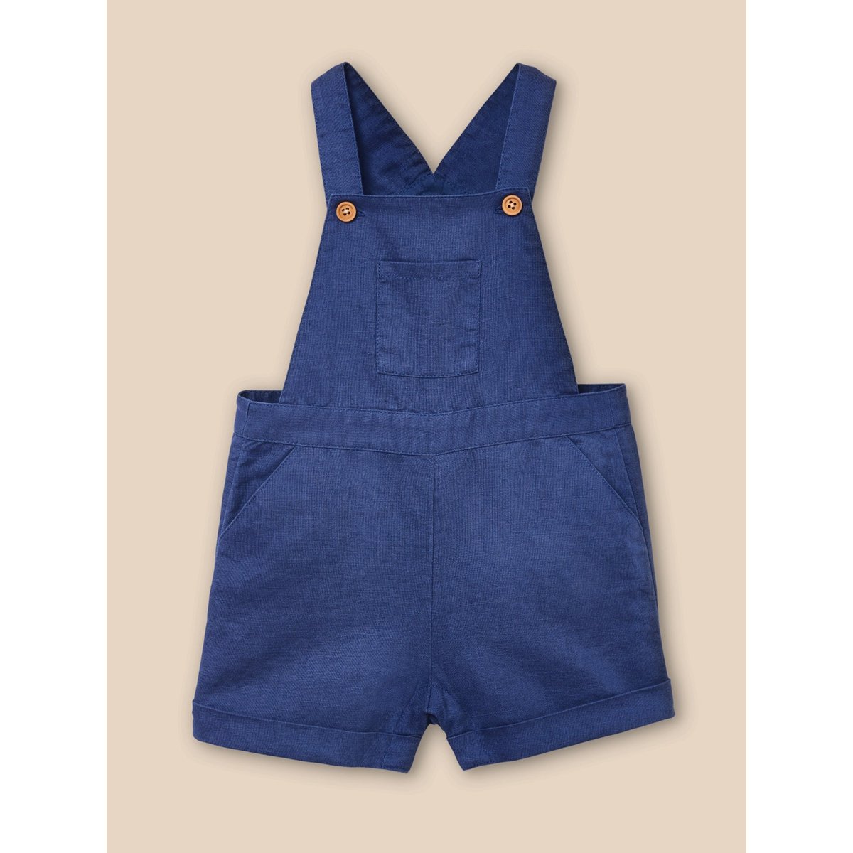 Salopette courte  lin et coton bleu jeans, CYRILLUS