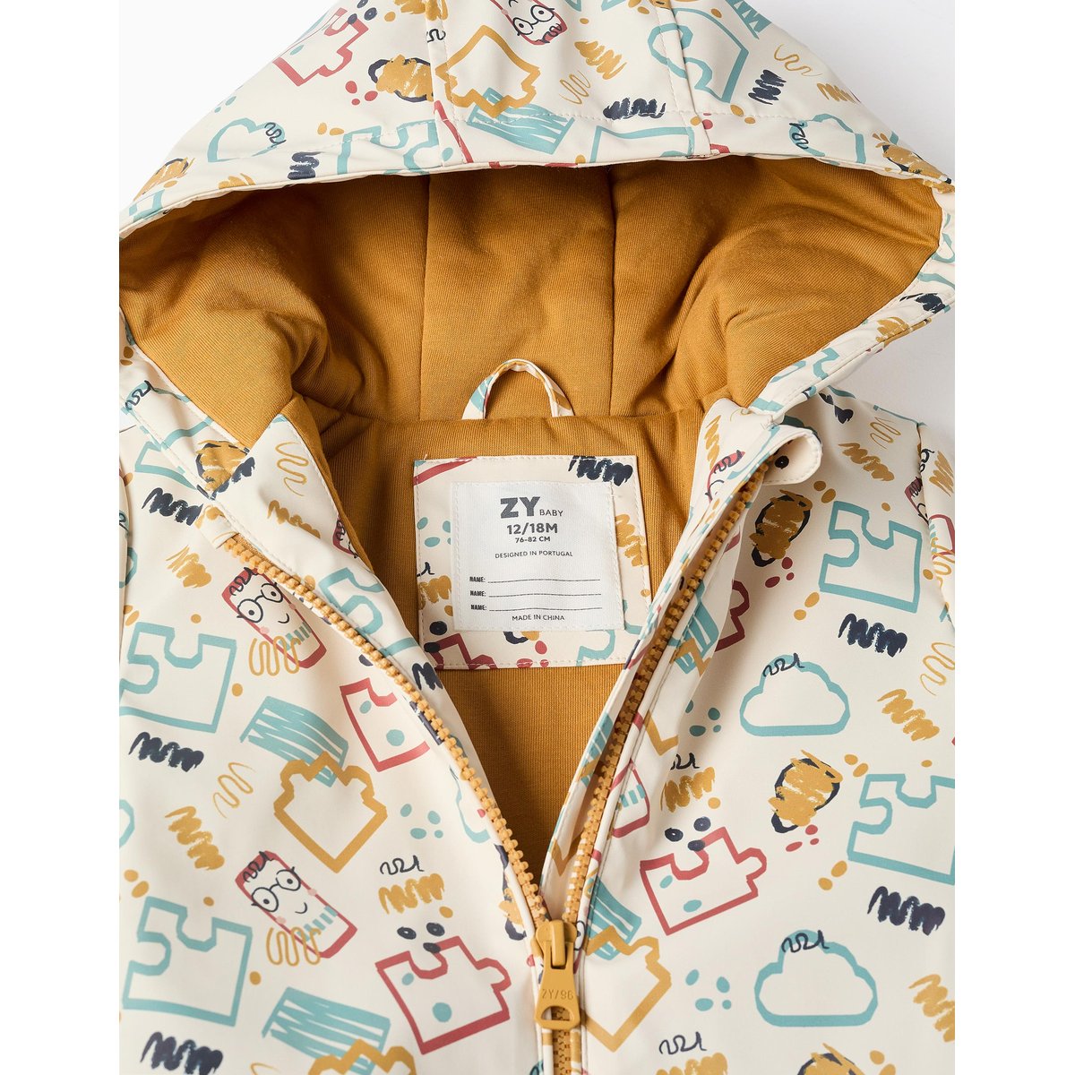 Parka rembourrée en caoutchouc avec capuche et imprimé blanc, ZIPPY