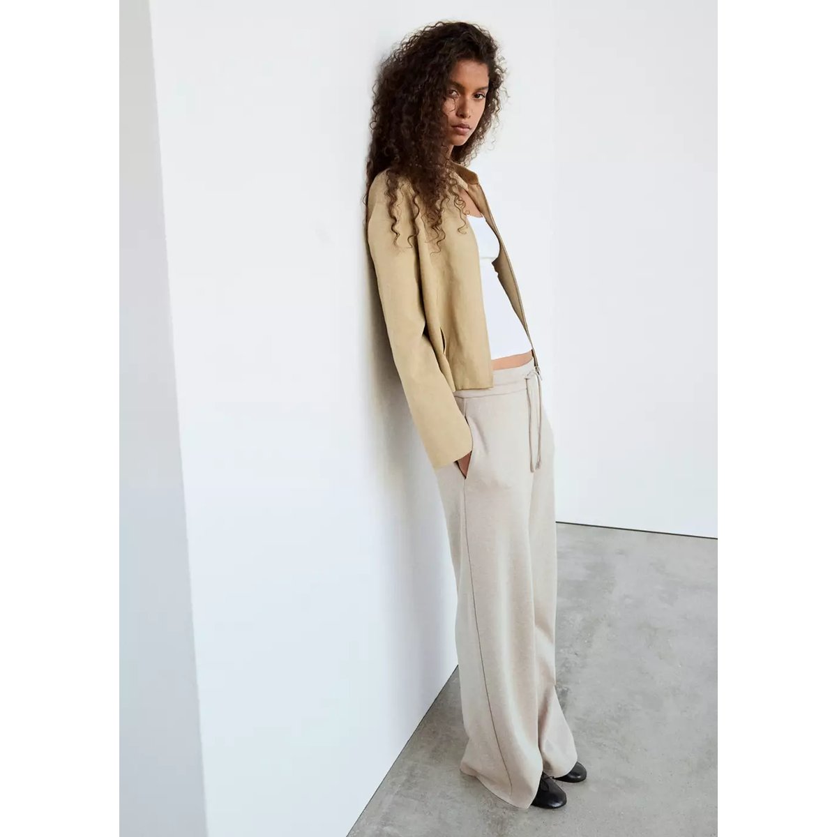 Pantalon droit maille fine écru, MANGO