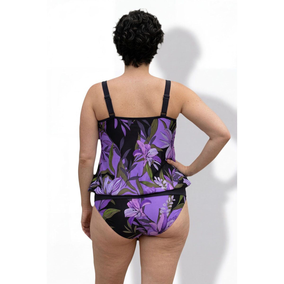 Tankini motif lys, bonnets souples noir, ULLA POPKEN