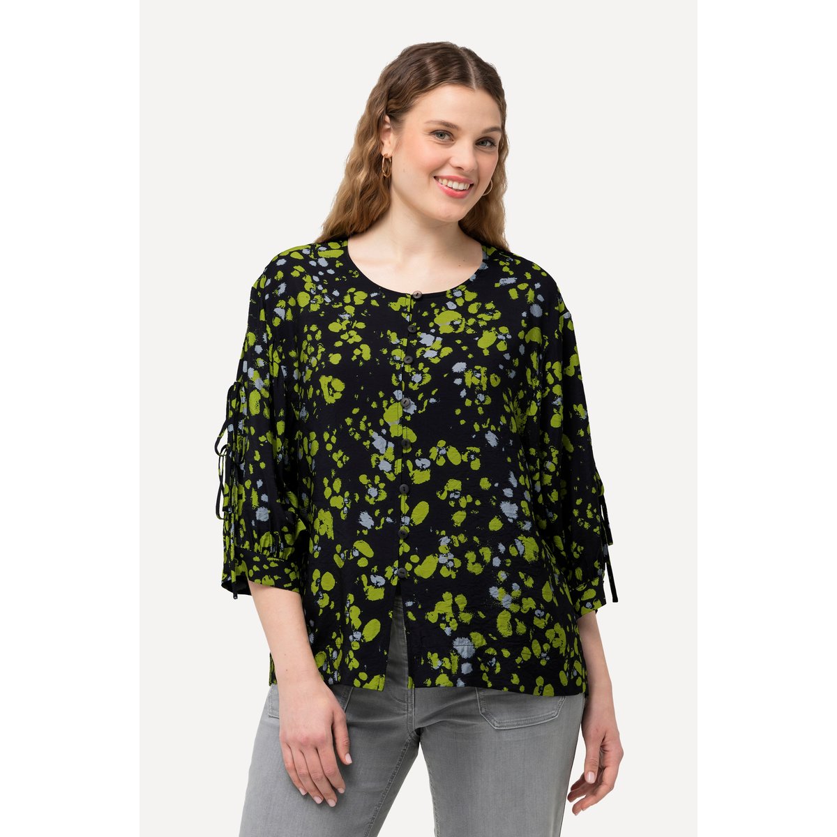 Blouse imprimé à pois. Col rond et manches noir, ULLA POPKEN