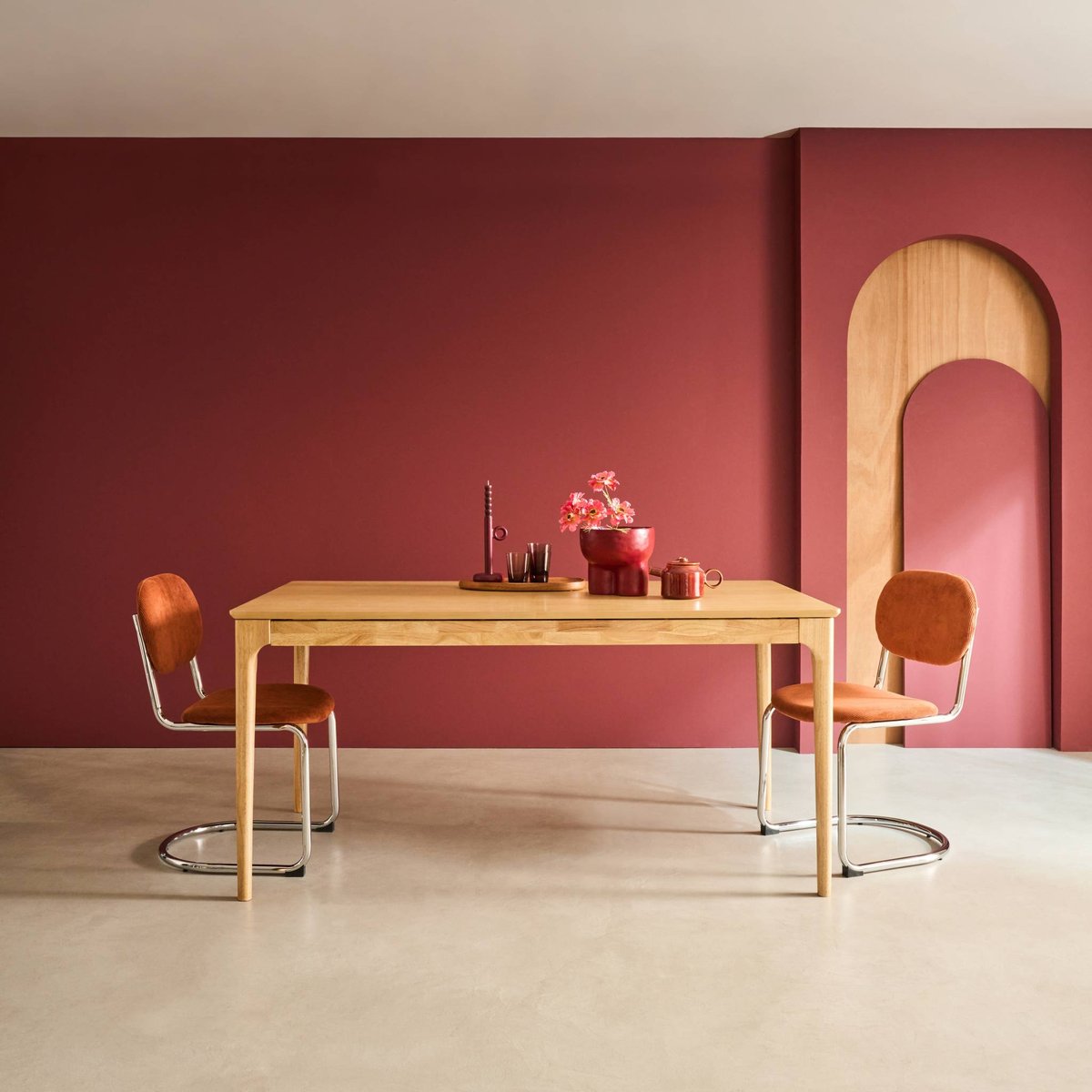 Table à manger rectangulaire extensible bois d'hévéa et placage frêne 6-8 places ELENA naturel, SWEEEK