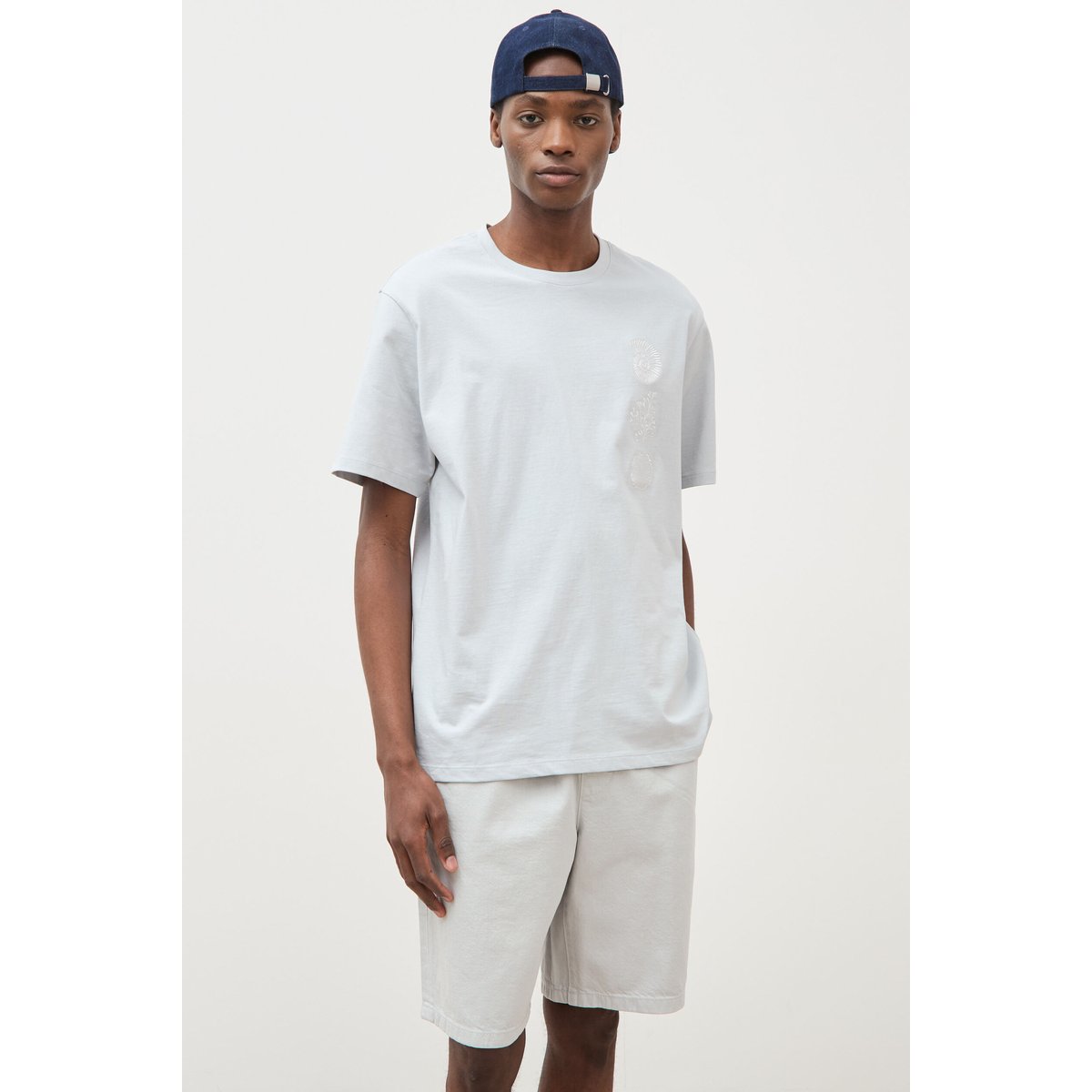 T-shirt ample en coton manches courtes gris clair, BONOBO