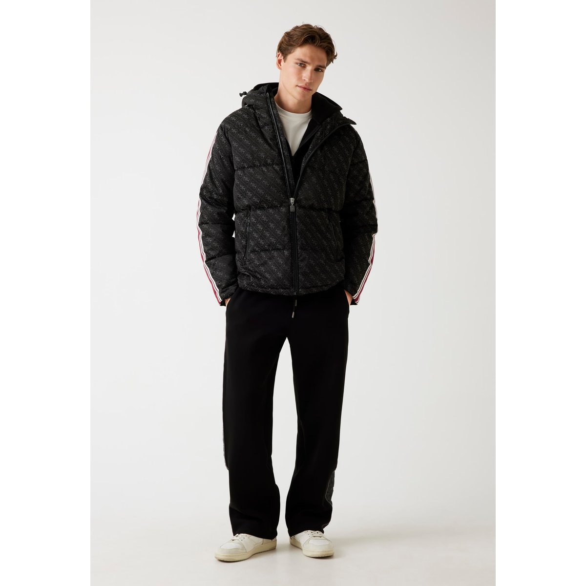 Doudoune À Capuche 4G noir multi, GUESS