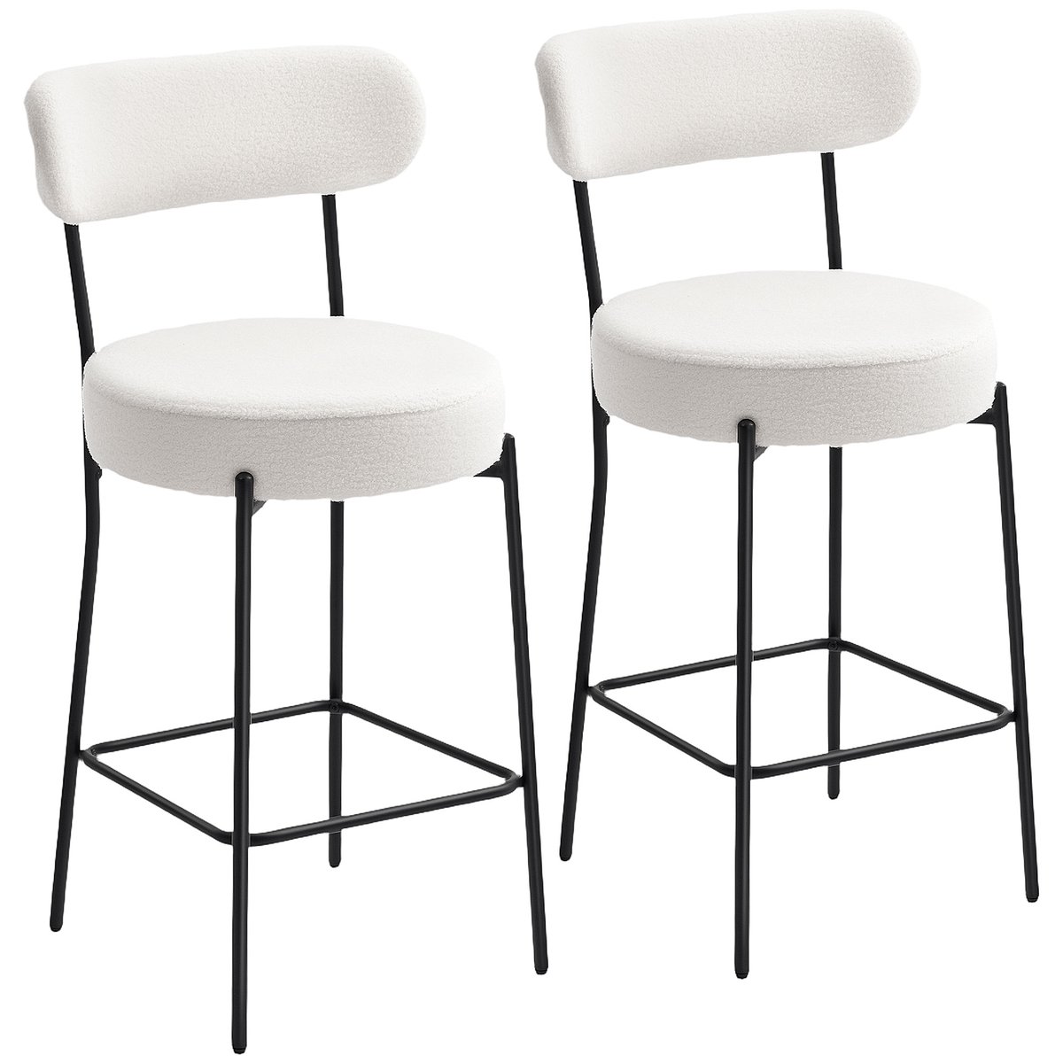 Tabouret de bar Tissu bouclette Crème crème, HOMCOM