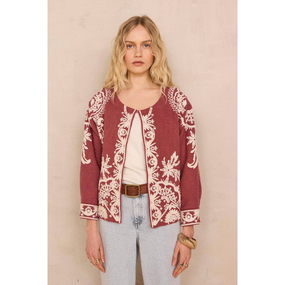 Veste brodée à manches longues en coton VALMA bois de rose, Maison 123