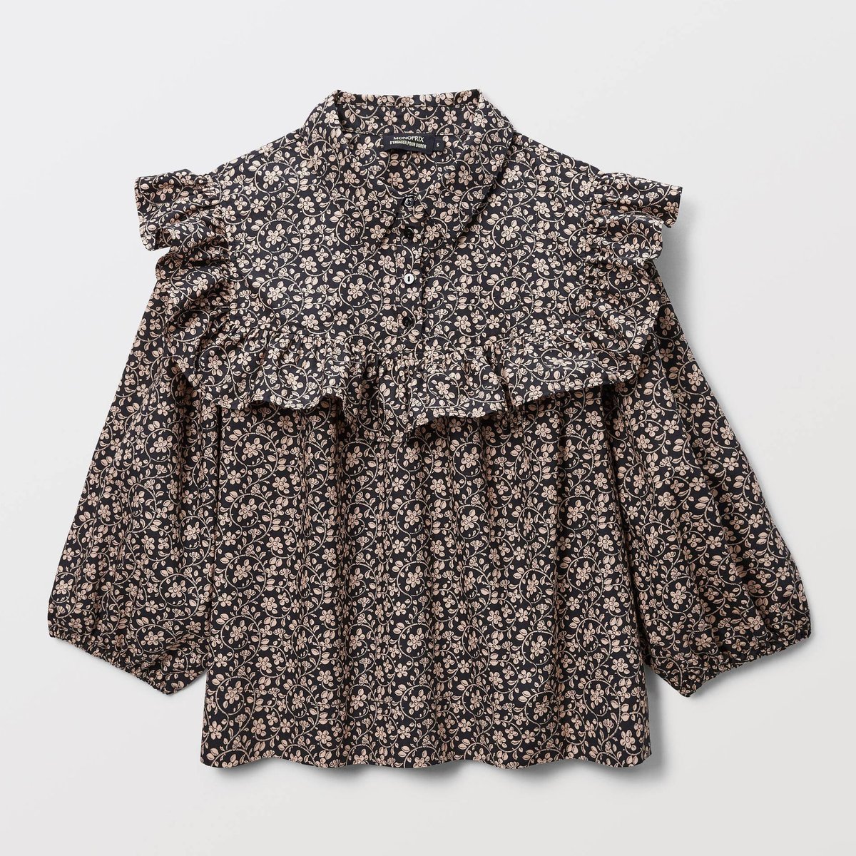 Top manches longues imprimé en coton BIO GOTS noir, MONOPRIX