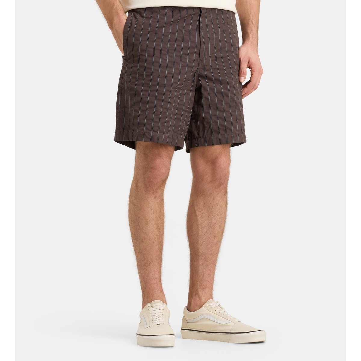 Bermuda droit sibermu seersucker rayé coton marron et bleu, GALERIES LAFAYETTE