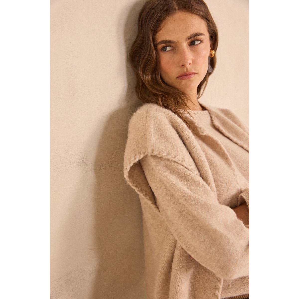 Gilet sans manches en laine mélangé ANTHEA naturel, Maison 123