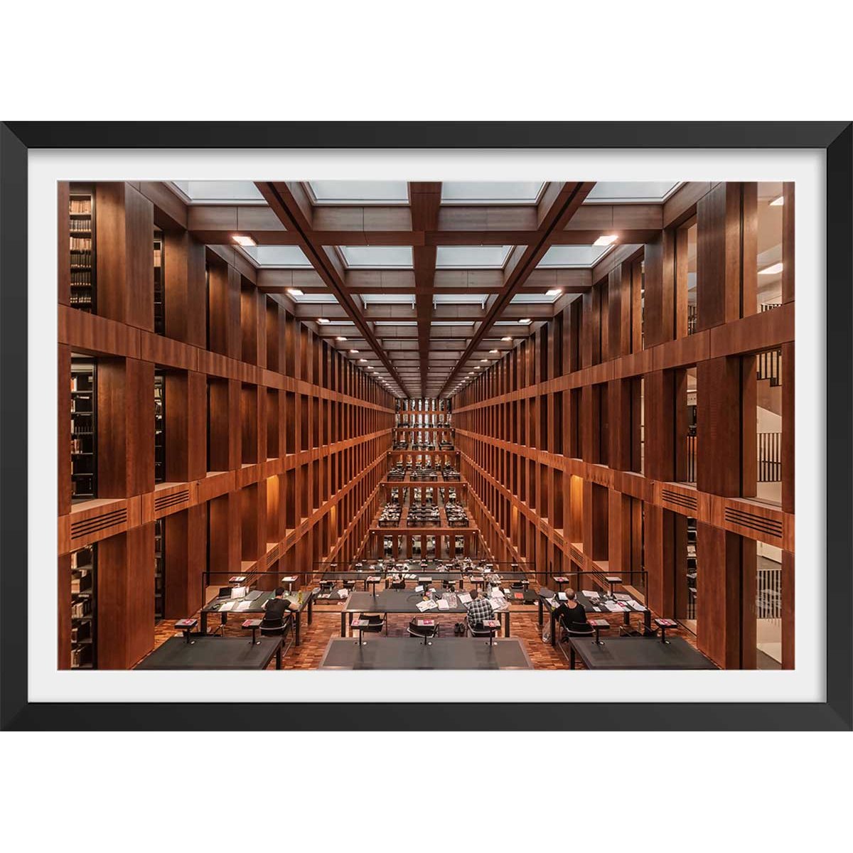 Affiche photo library in berlin - affiche + cadre en bois - noir, HEXOA