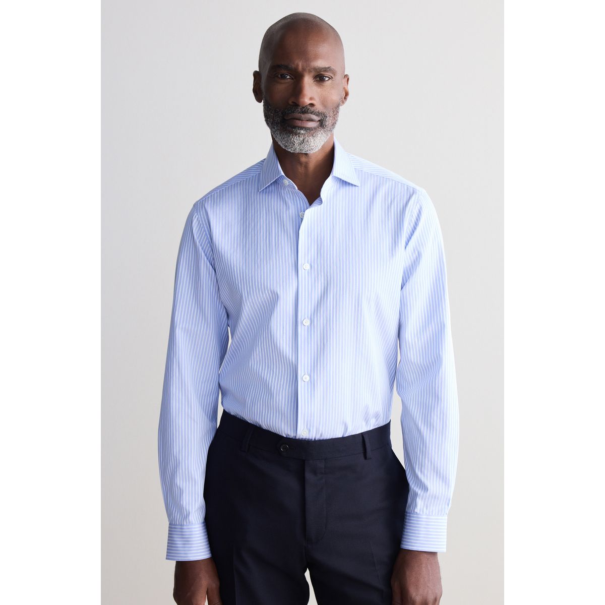 Chemise slim à poignet simple rayures bleues, NEXT