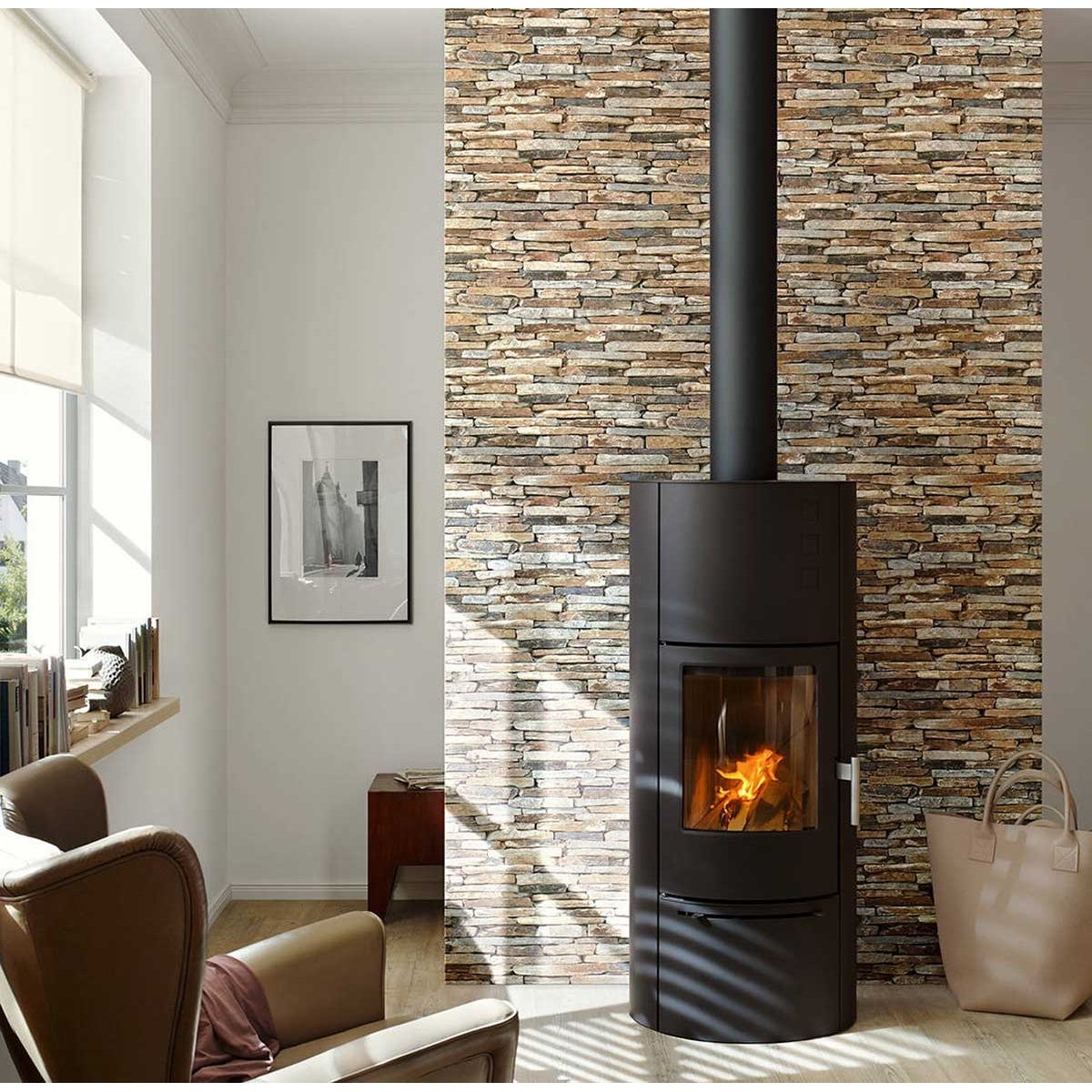 Papier Peint Imitation "Pierres Plates" naturel, HOME MAISON