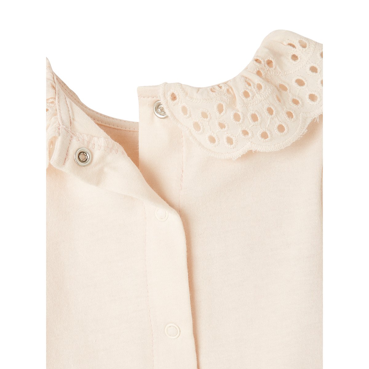 T-shirt bébé col brodé manches longues beige clair, VERTBAUDET