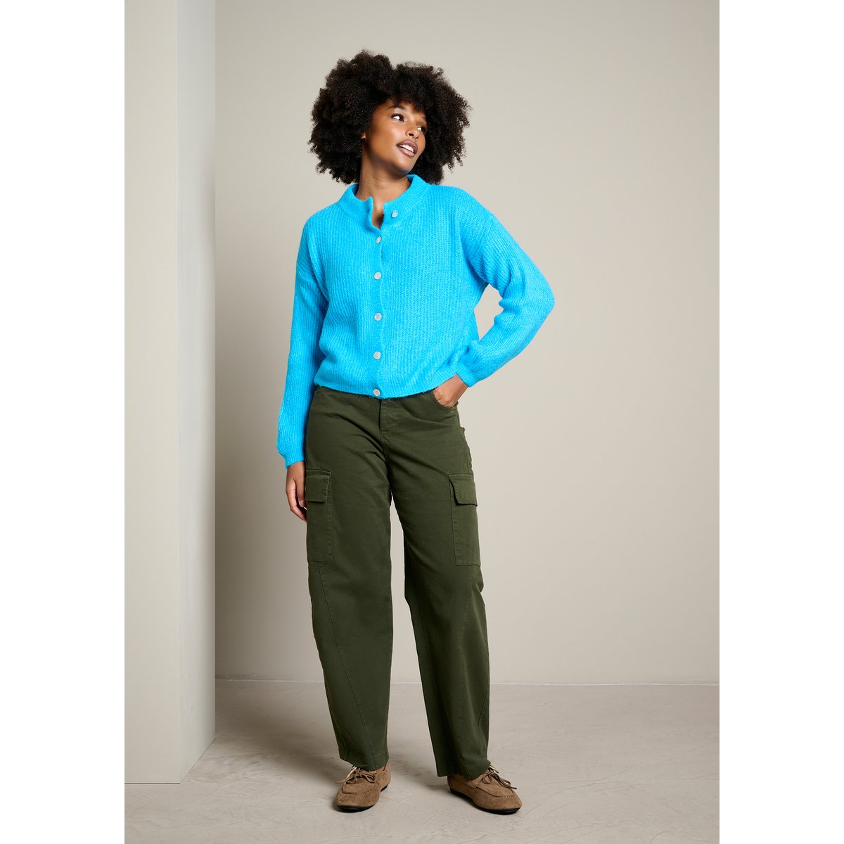 Pantalon cargo coupe ample khaki, LOLALIZA