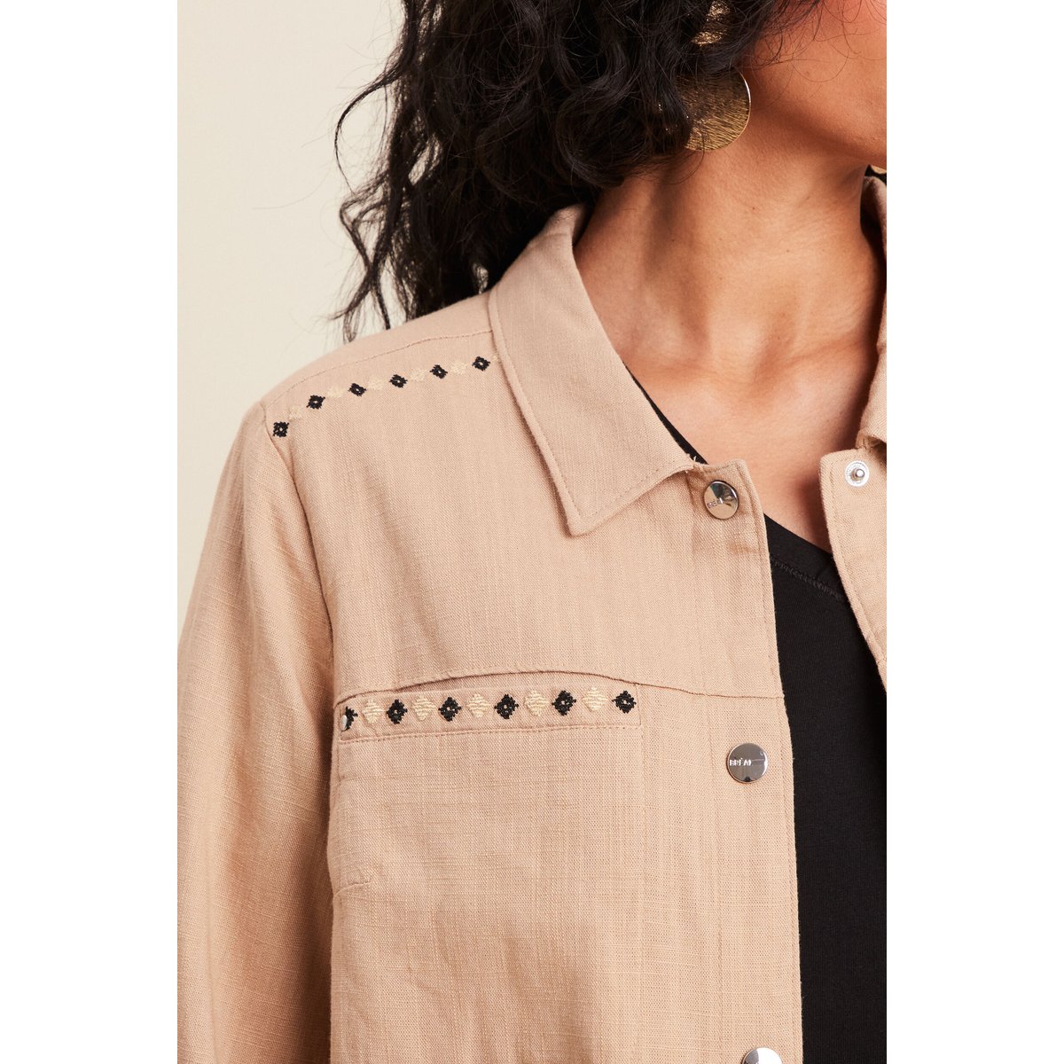 Surchemise boutonnée brodée sable, BREAL