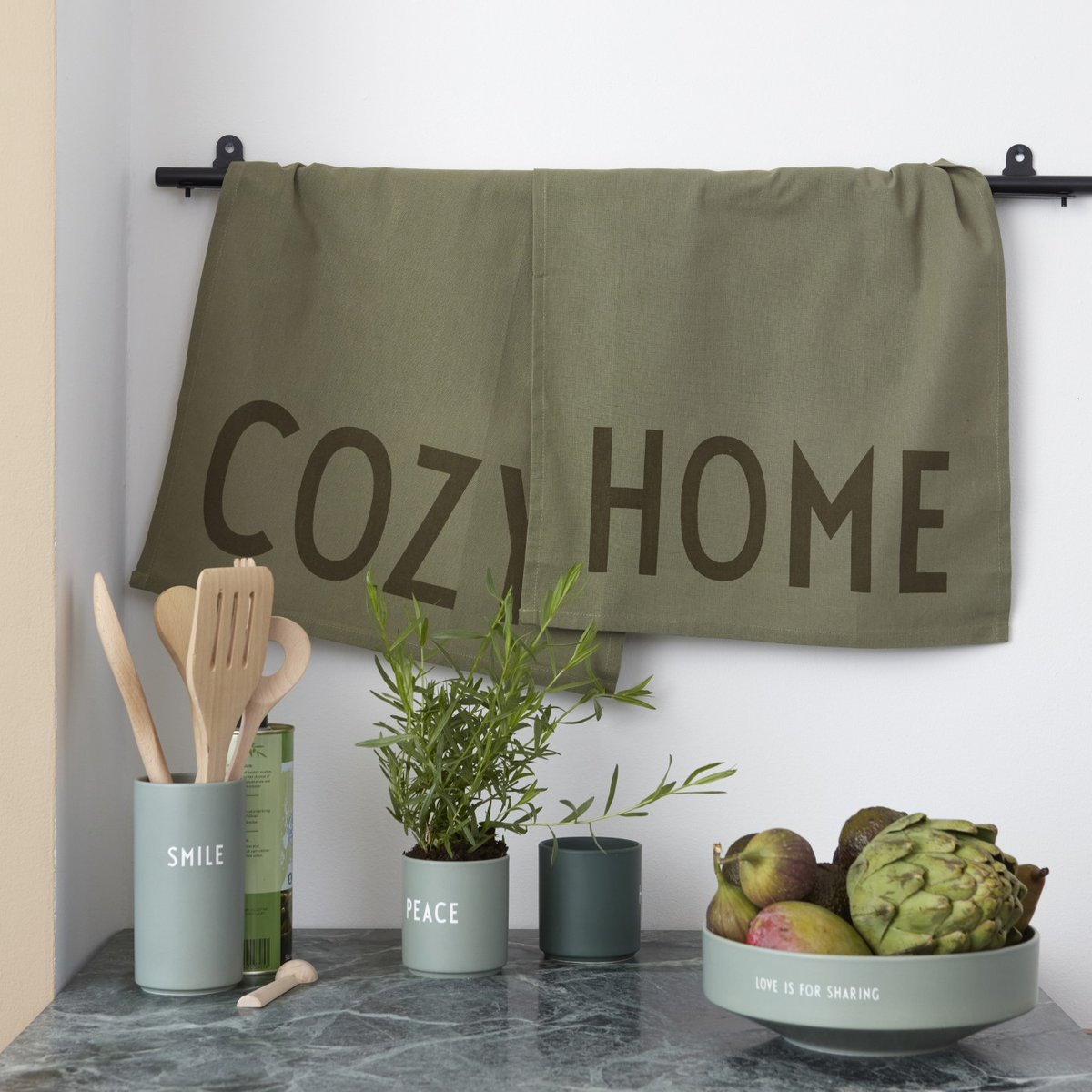 Lot De 2 Torchons Cozy & Home vert, DESIGN LETTERS