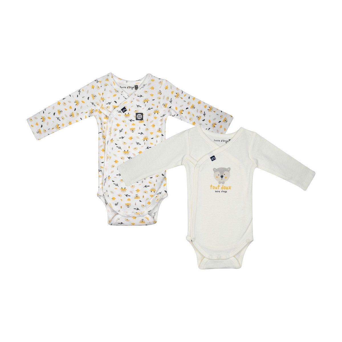 Lot de 2 bodies irwan ouverture devant naissance jaune, SUCRE D'ORGE
