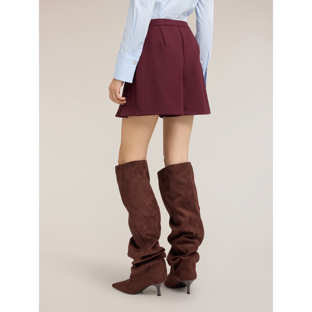 Short taille haute à plis burgundy, MOTIVI