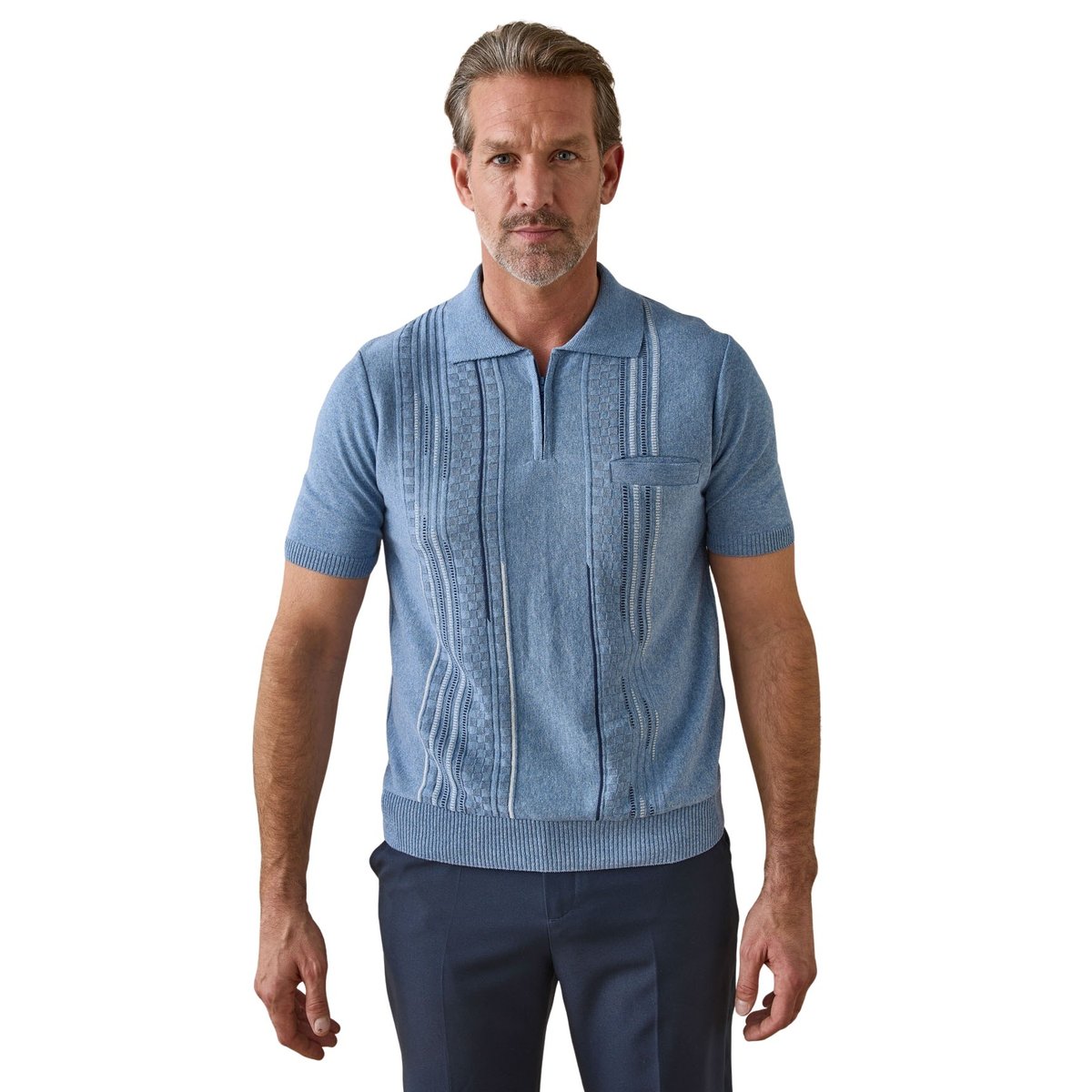 Pul polo jacquard zippé homme bleu, DAXON