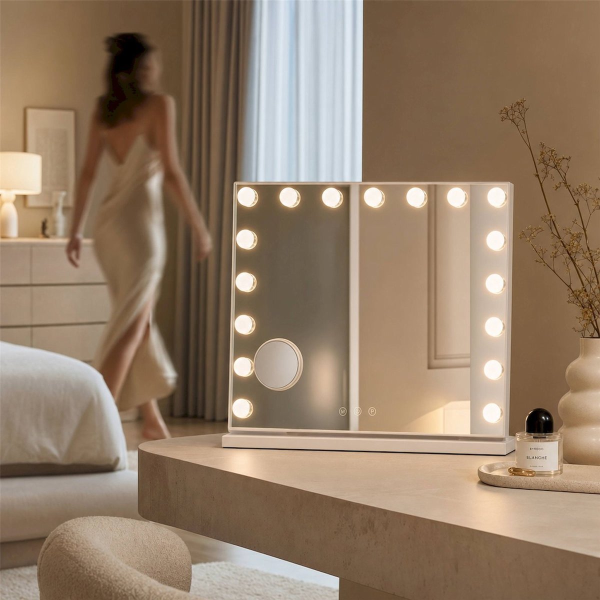 Miroir de table lumineux hollywood en fer MODERN blanc, RECOLLECTION