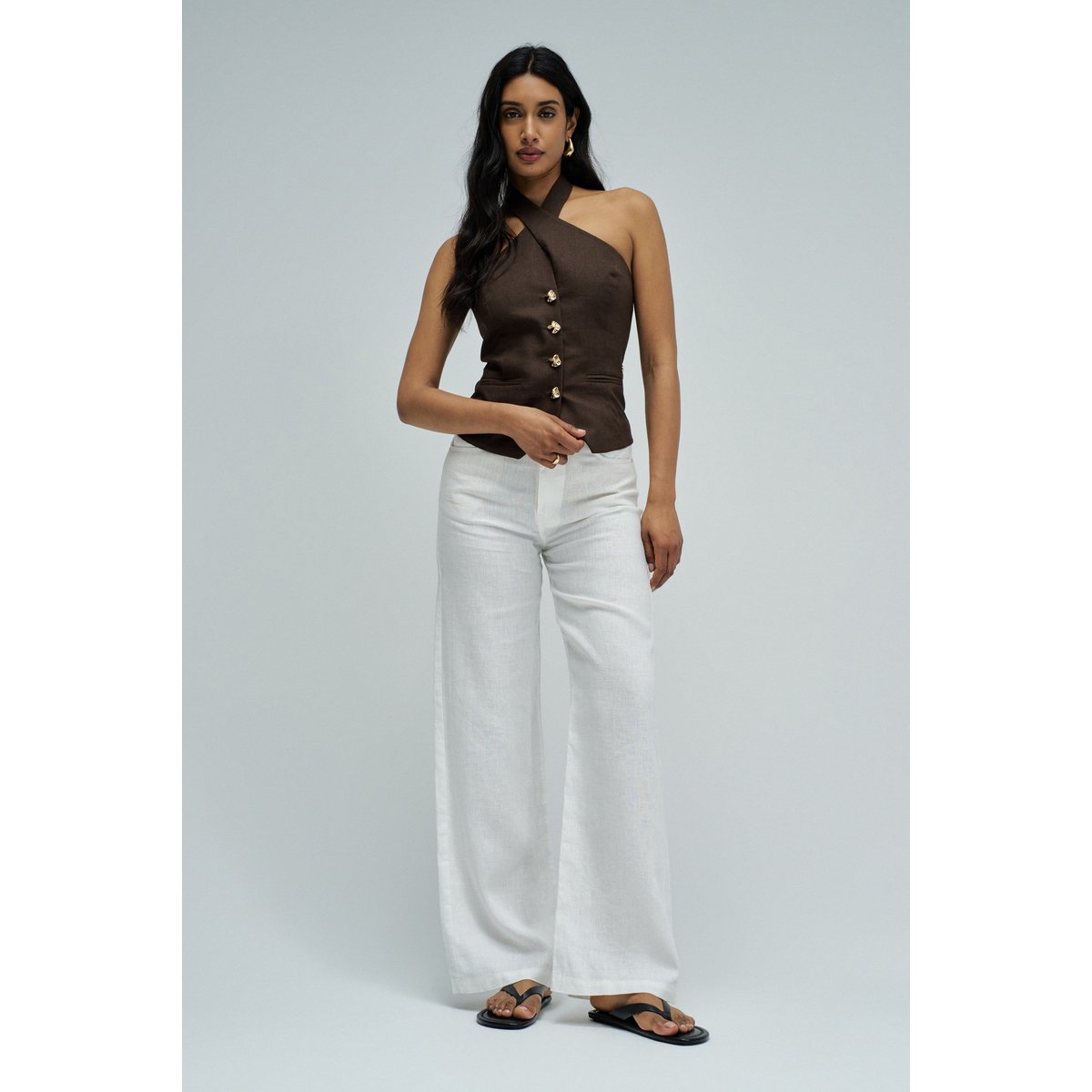 PANTALONS EN LIN AVEC JAMBE WIDE blanc, SALSA JEANS