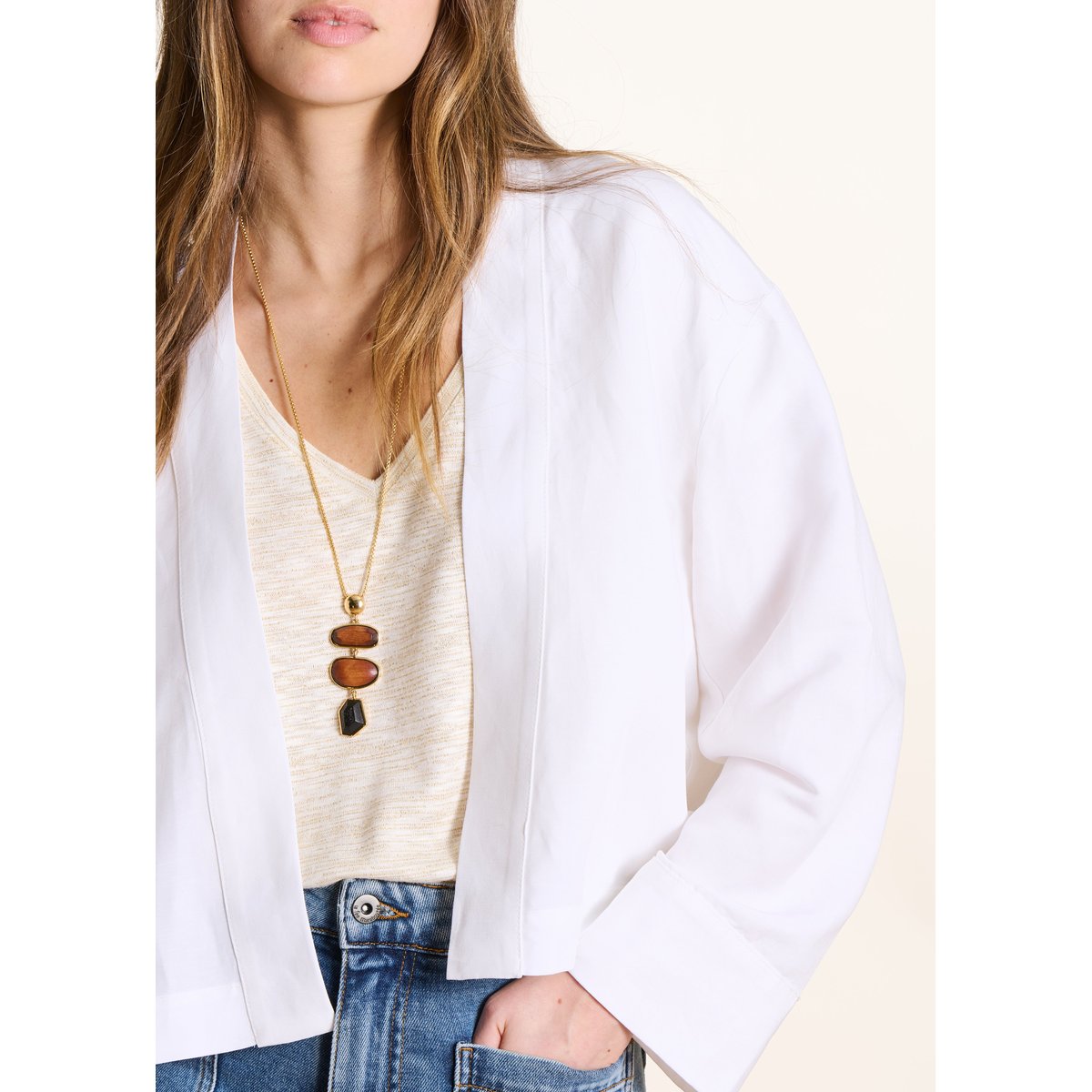 Veste courte ouverte blanc, LA FEE MARABOUTEE