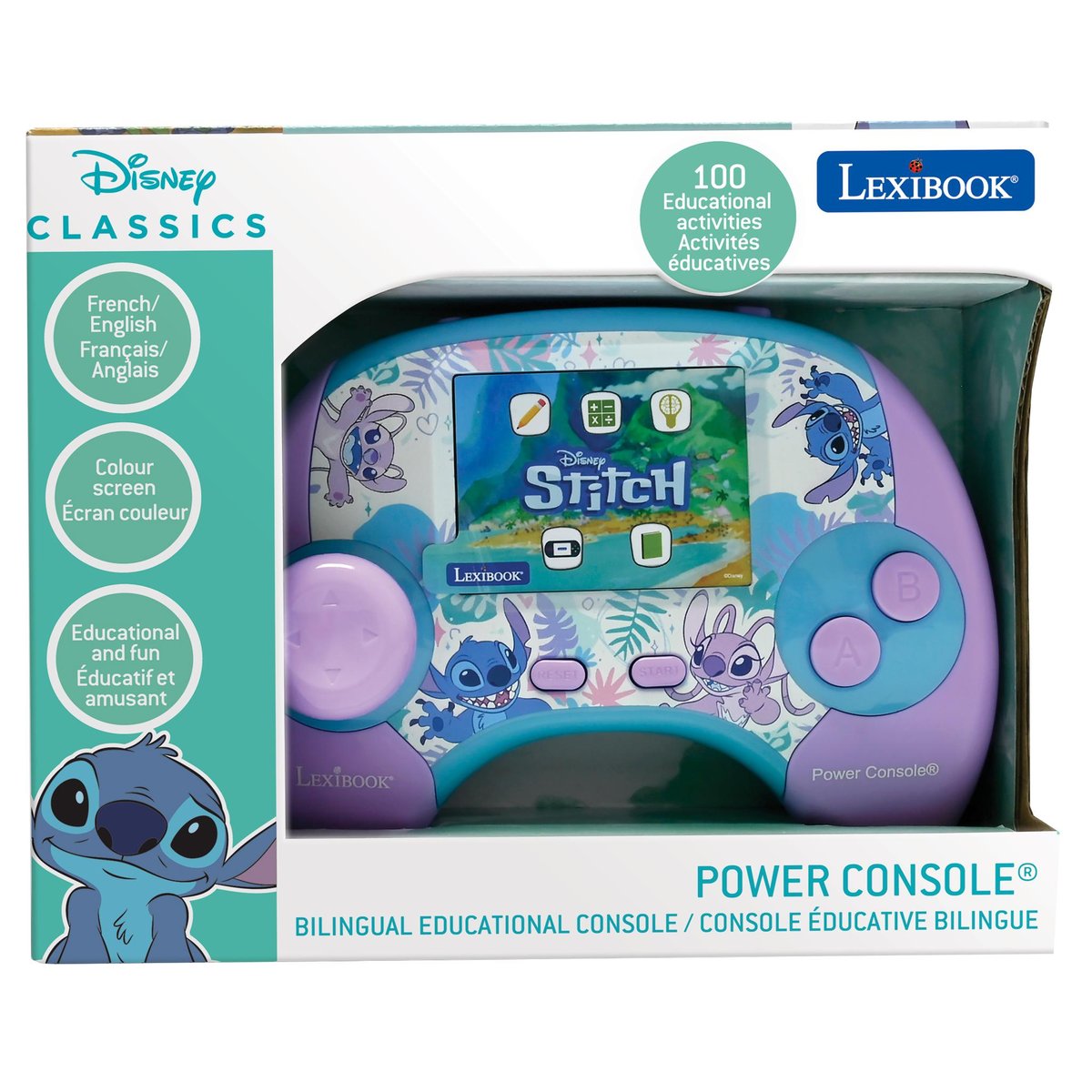 Power Console® Stitch console de jeux éducative bilingue (FR-EN)s rose, LEXIBOOK