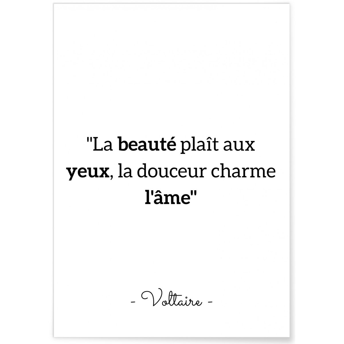Affiche Voltaire : 'La beauté plait aux yeux...' blanc, L'AFFICHERIE