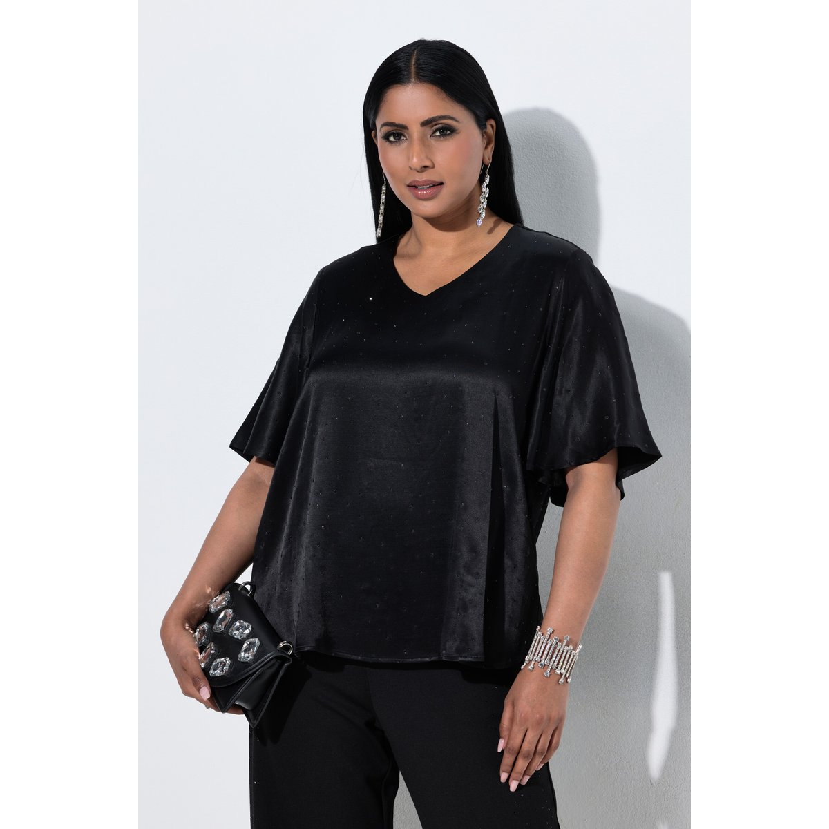 Blouse avec strass fantaisie noir, ULLA POPKEN