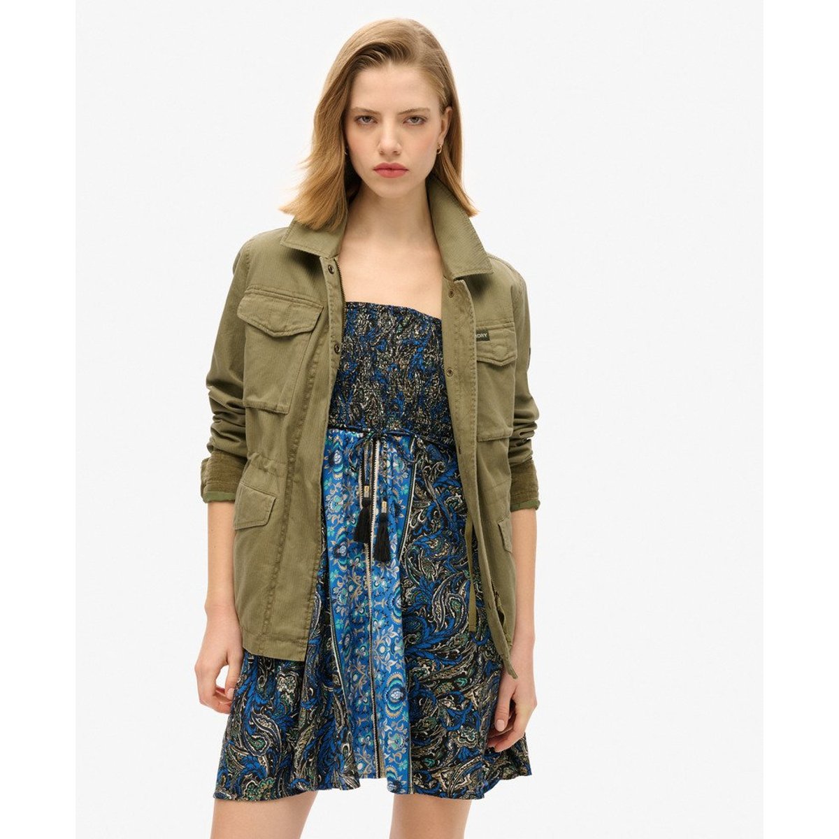 Robe bandeau bleu marine à motif feuilles cachemire, SUPERDRY