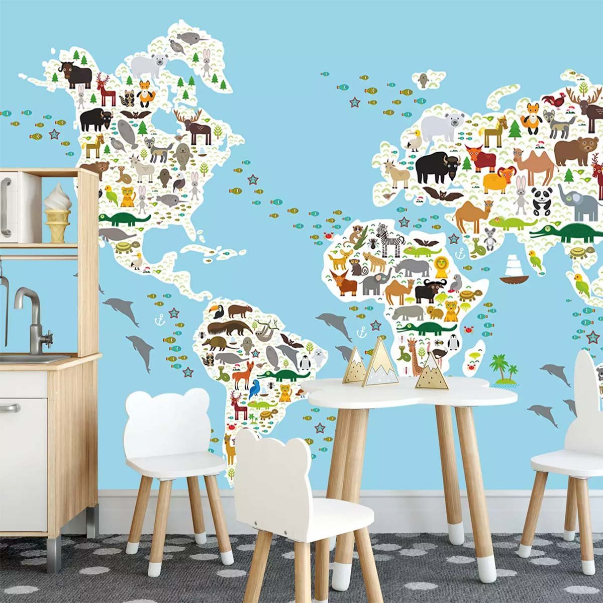 Papier peint enfant le monde des animaux intissé, HEXOA