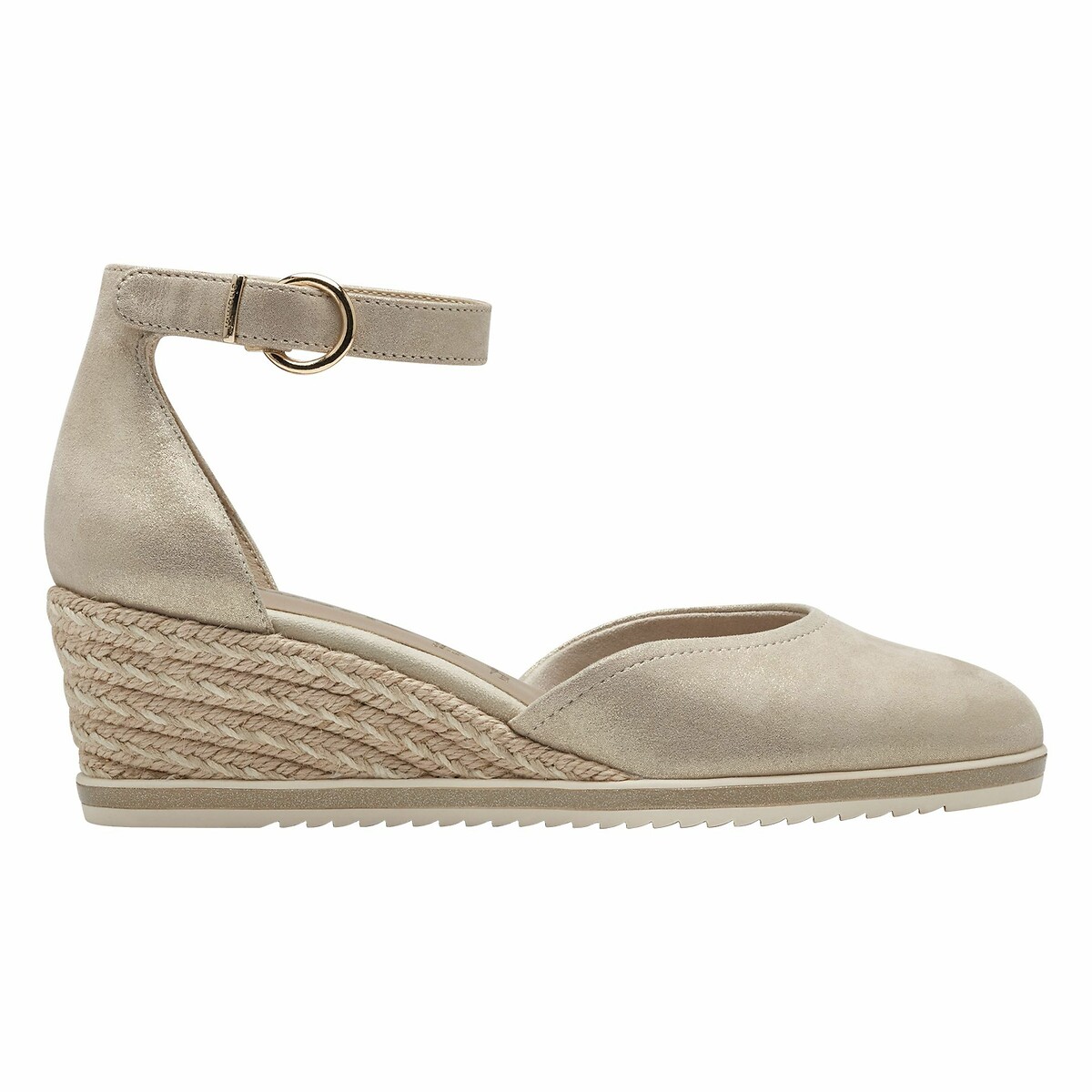 Sandales compensées en cuir champagne, TAMARIS