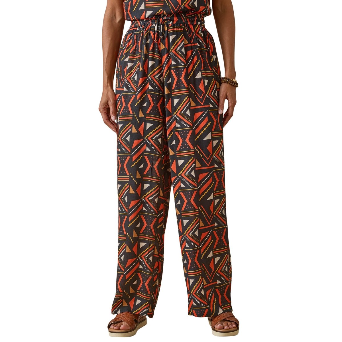 Pantalon élastiqué large et fluide imprimé marron, DAXON