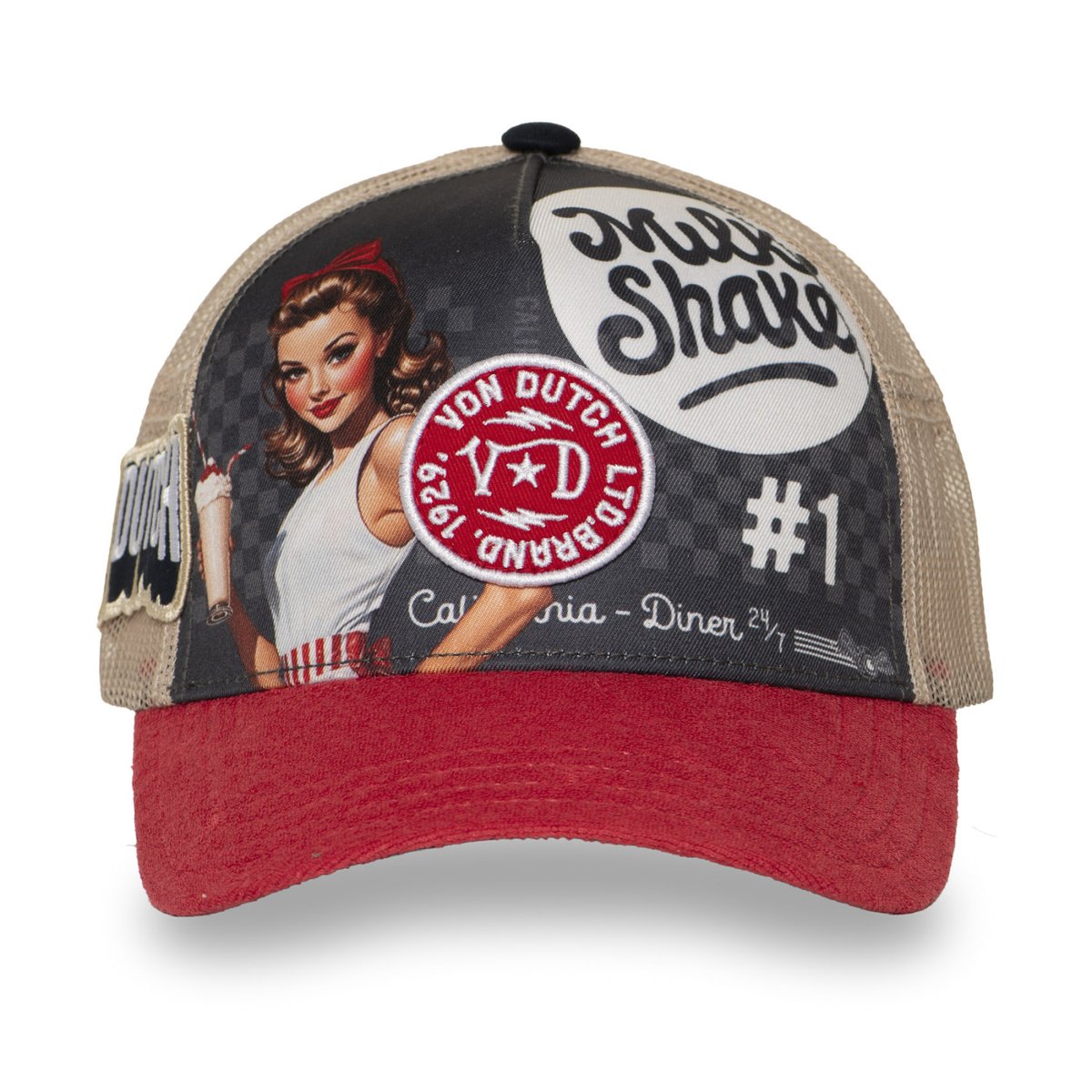 Casquette trucker SUBLI rouge/beige/gris foncé, VON DUTCH