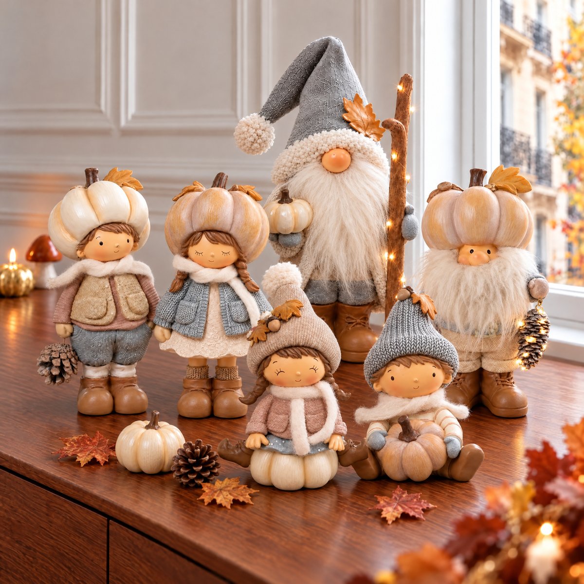Figurine garçon de noël décorative artificielle H19 PUMPKIN beige, SIA