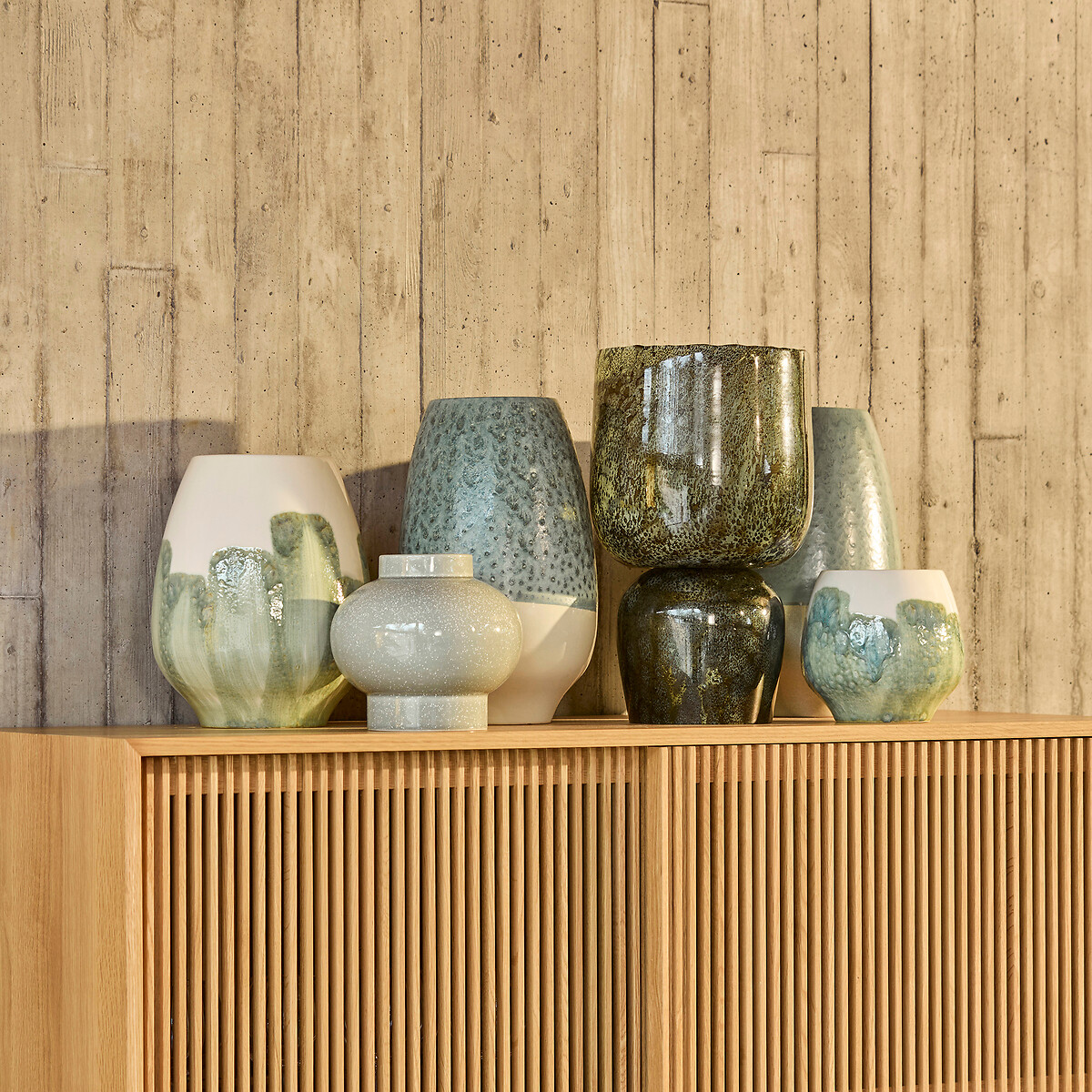 Zweifarbige Vase DOLO aus glasiertem Steingut türkis/ecru, AM.PM