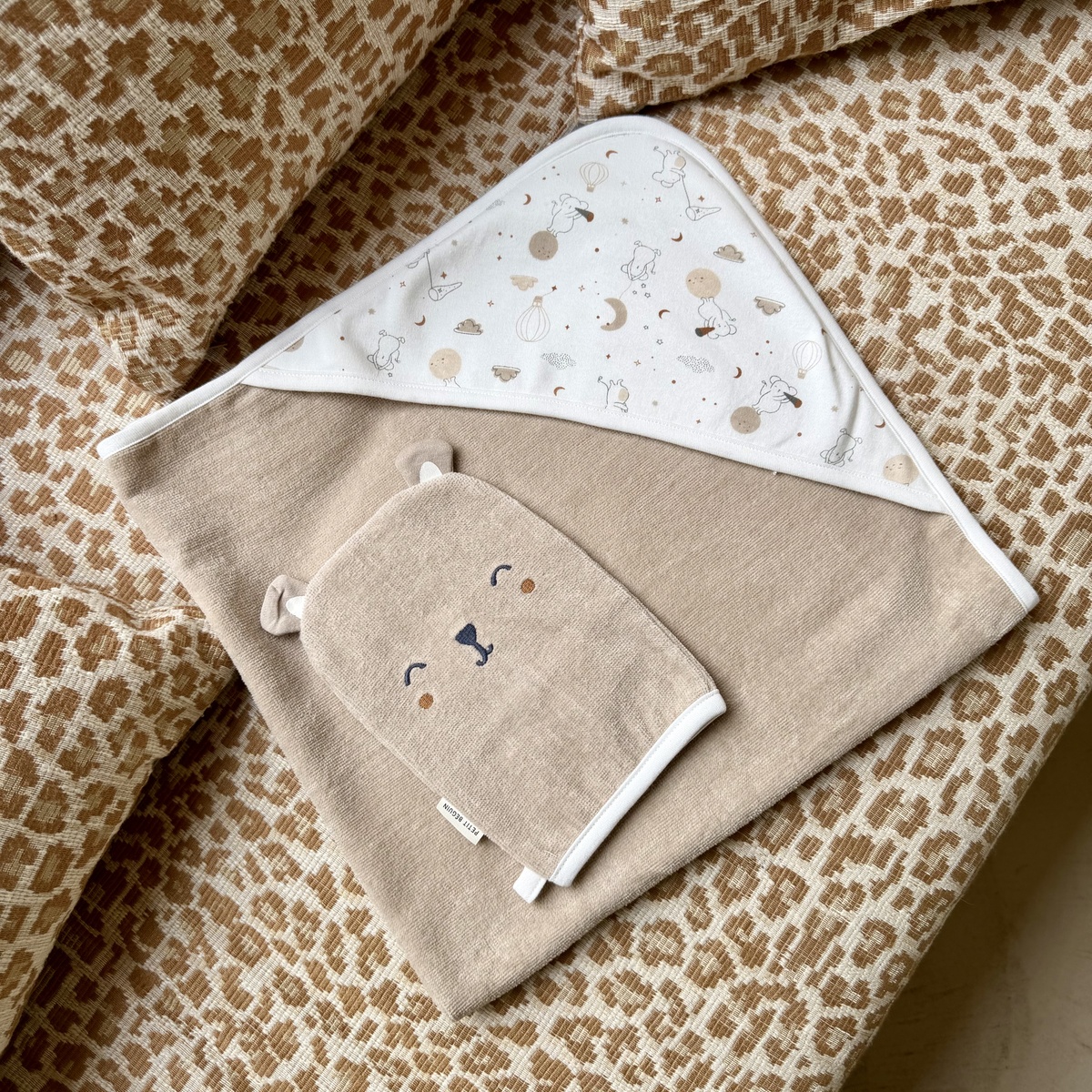 Cape de bain et gant bébé Eliah ecru, PETIT BEGUIN