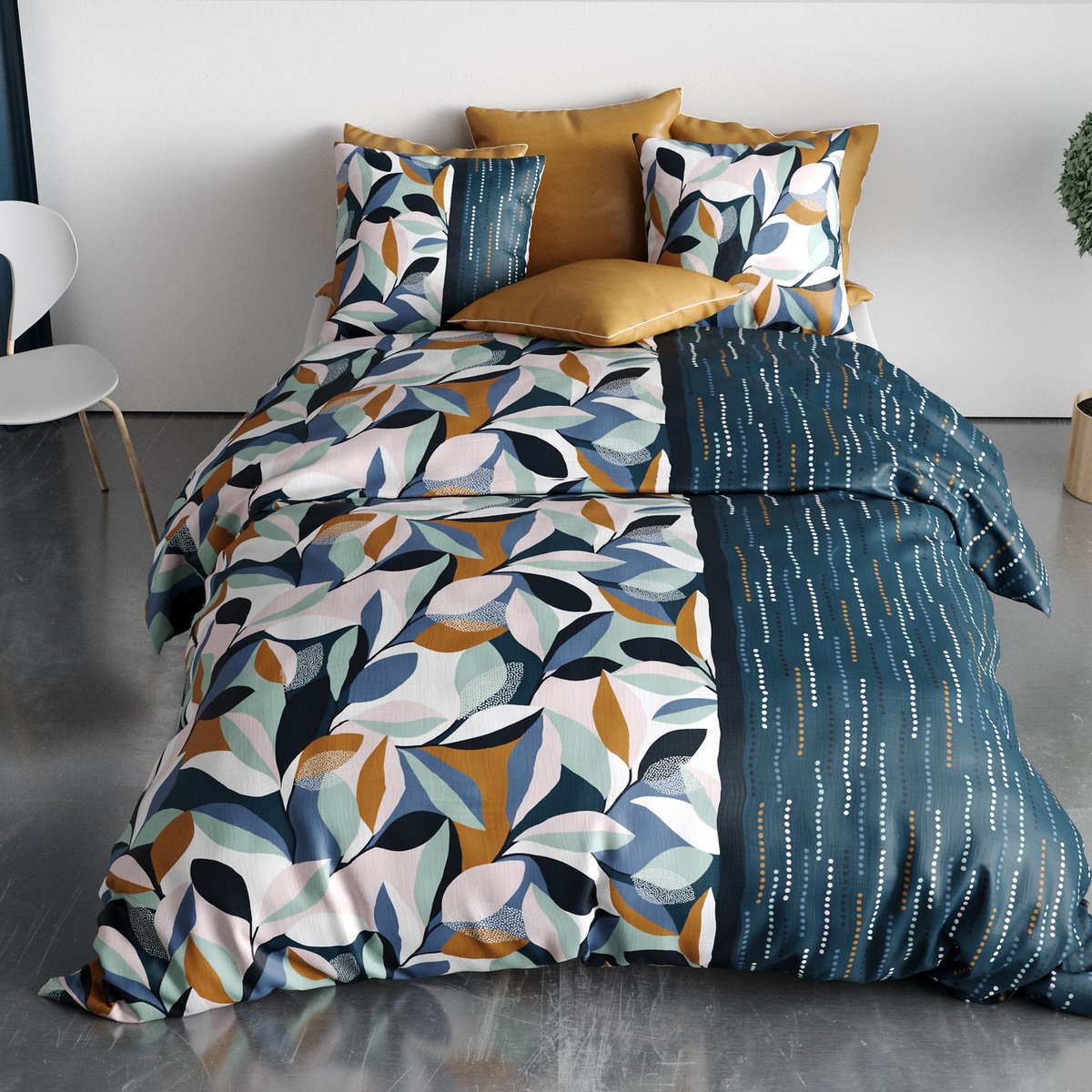 Parure de lit - Housse de couette coton 57 fils bleu, EDEN