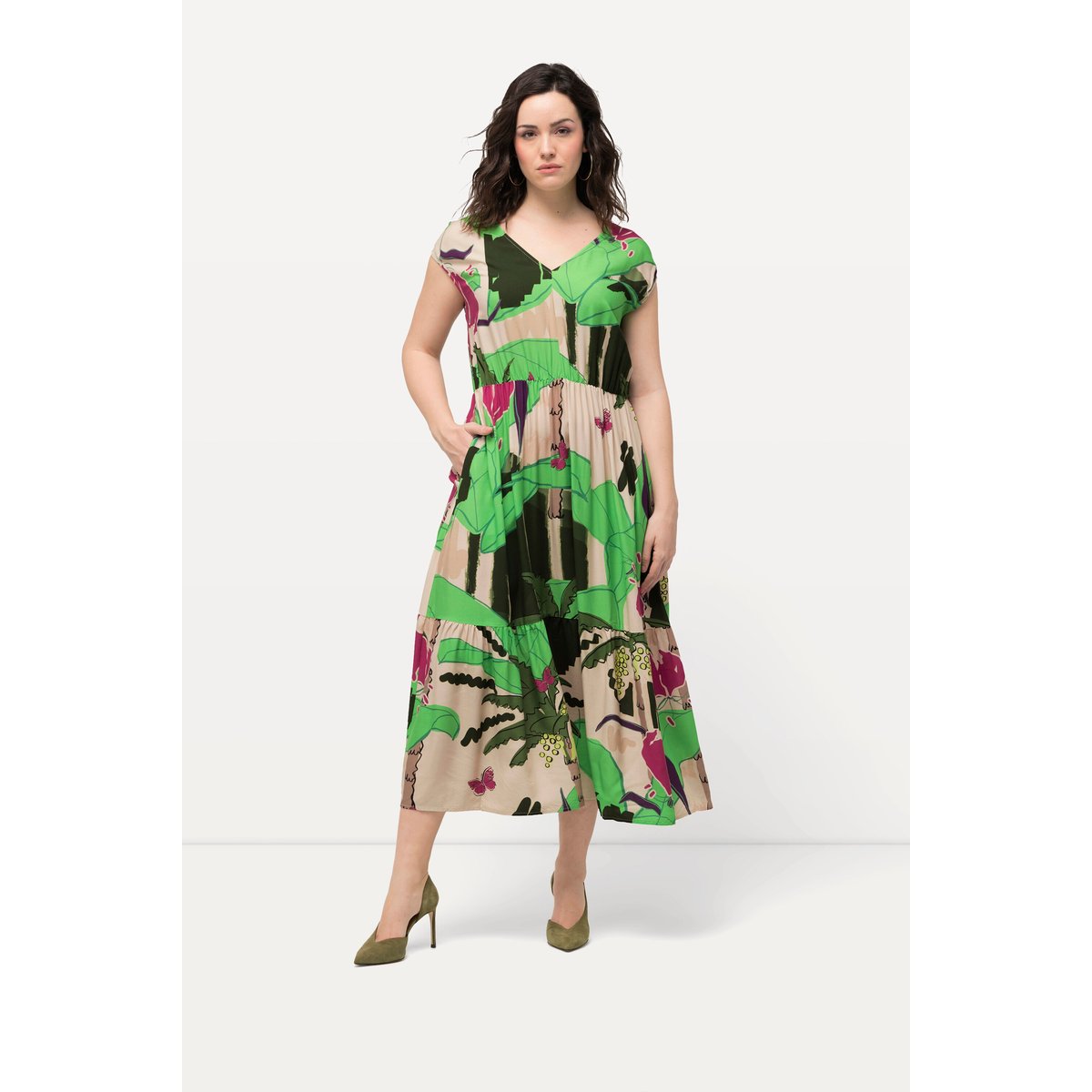 Robe maxi à motif palmiers, sans manches persil, ULLA POPKEN