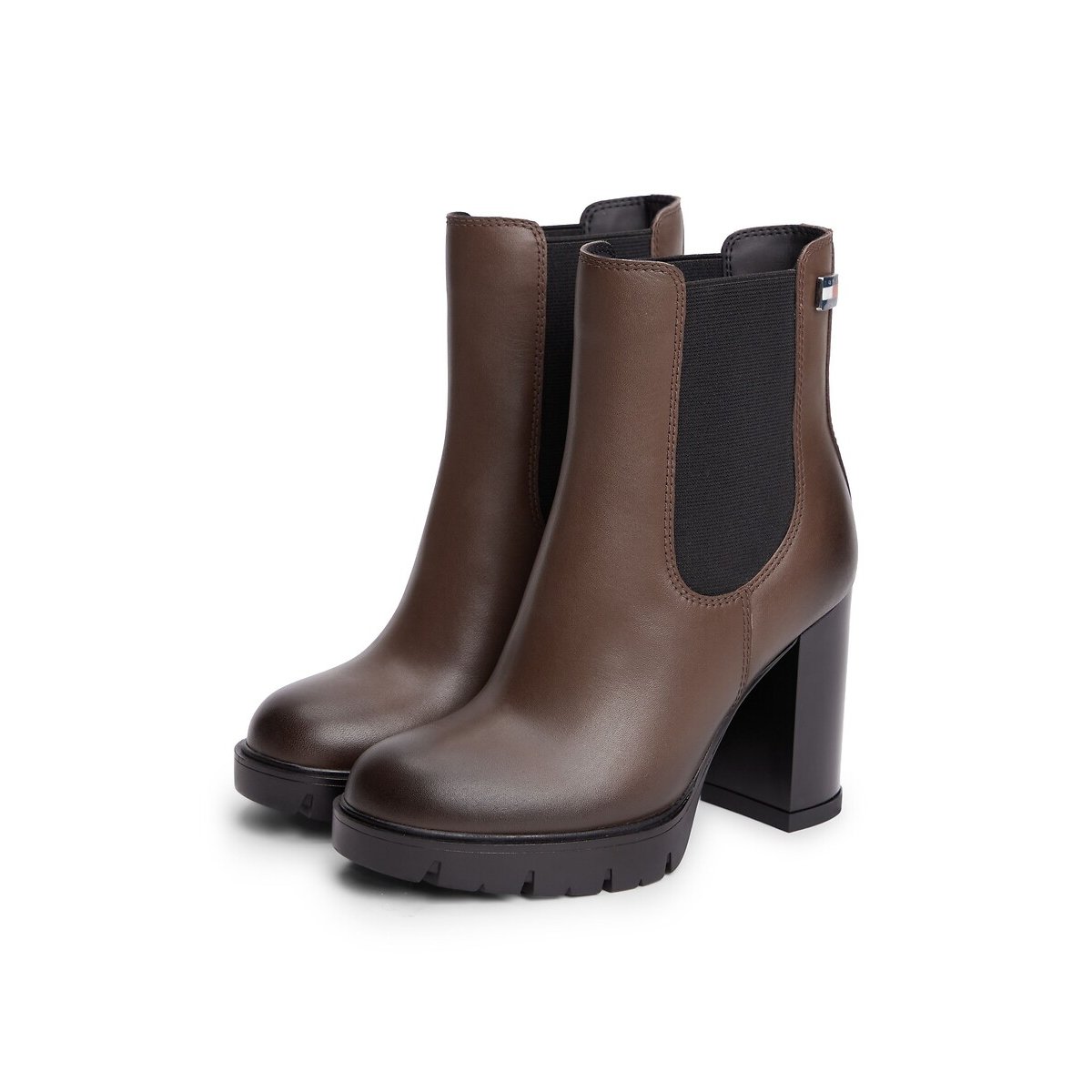 Bottines en cuir à hauts talons marron, TOMMY HILFIGER