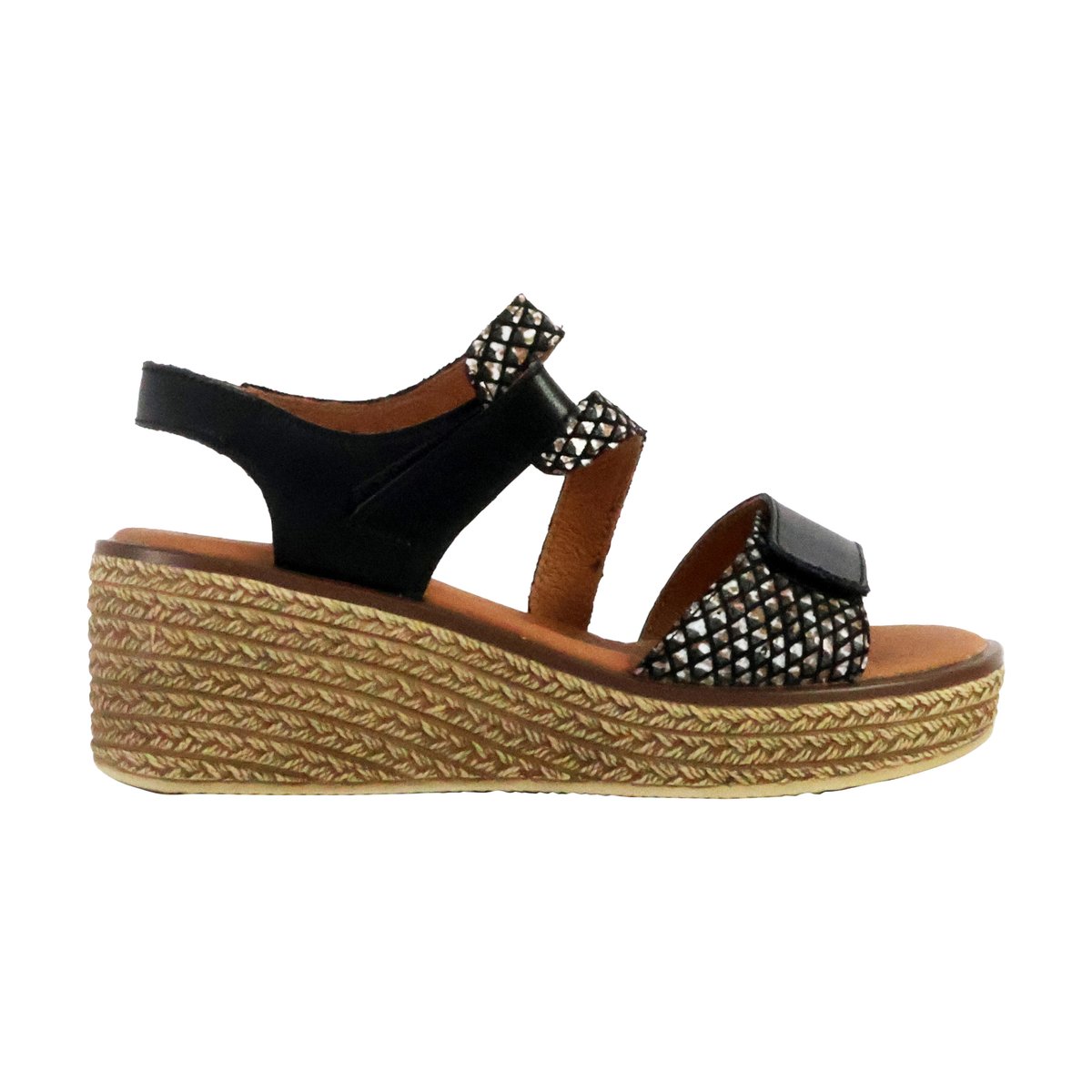 Sandale Compensé Cuir Alénoa noir, THE DIVINE FACTORY