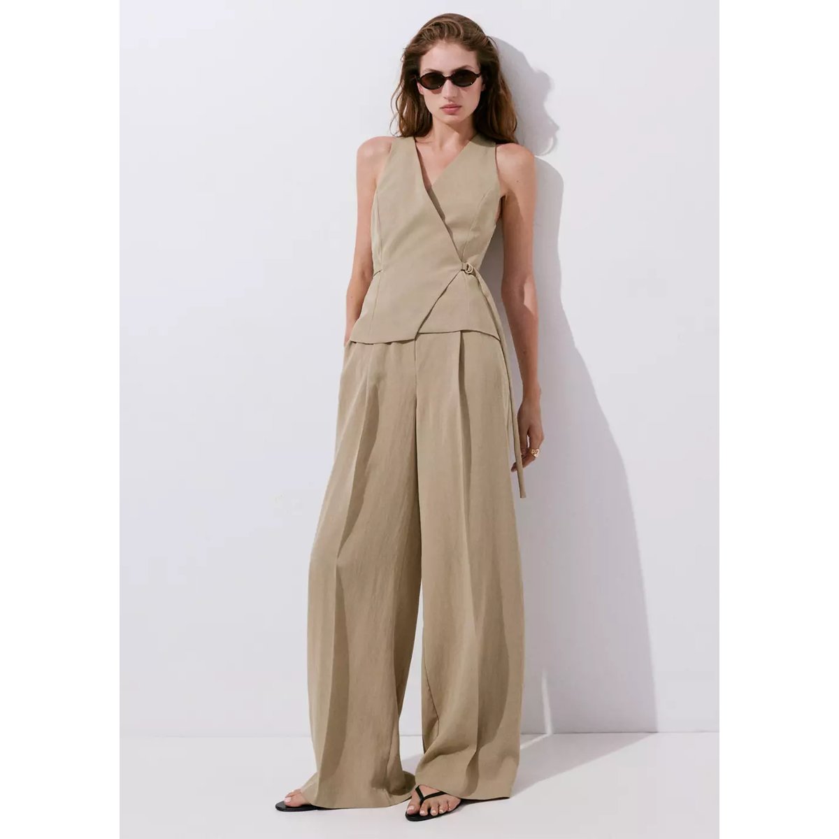 Combinaison cache-cœur combiné lyocell marron moyen, MANGO