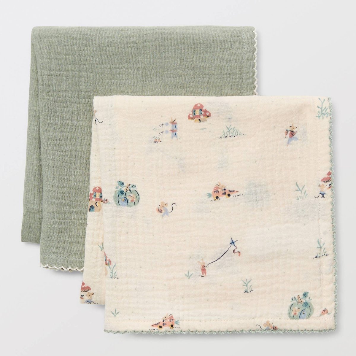 Lot de 2 langes imprimés en coton naturel, MONOPRIX