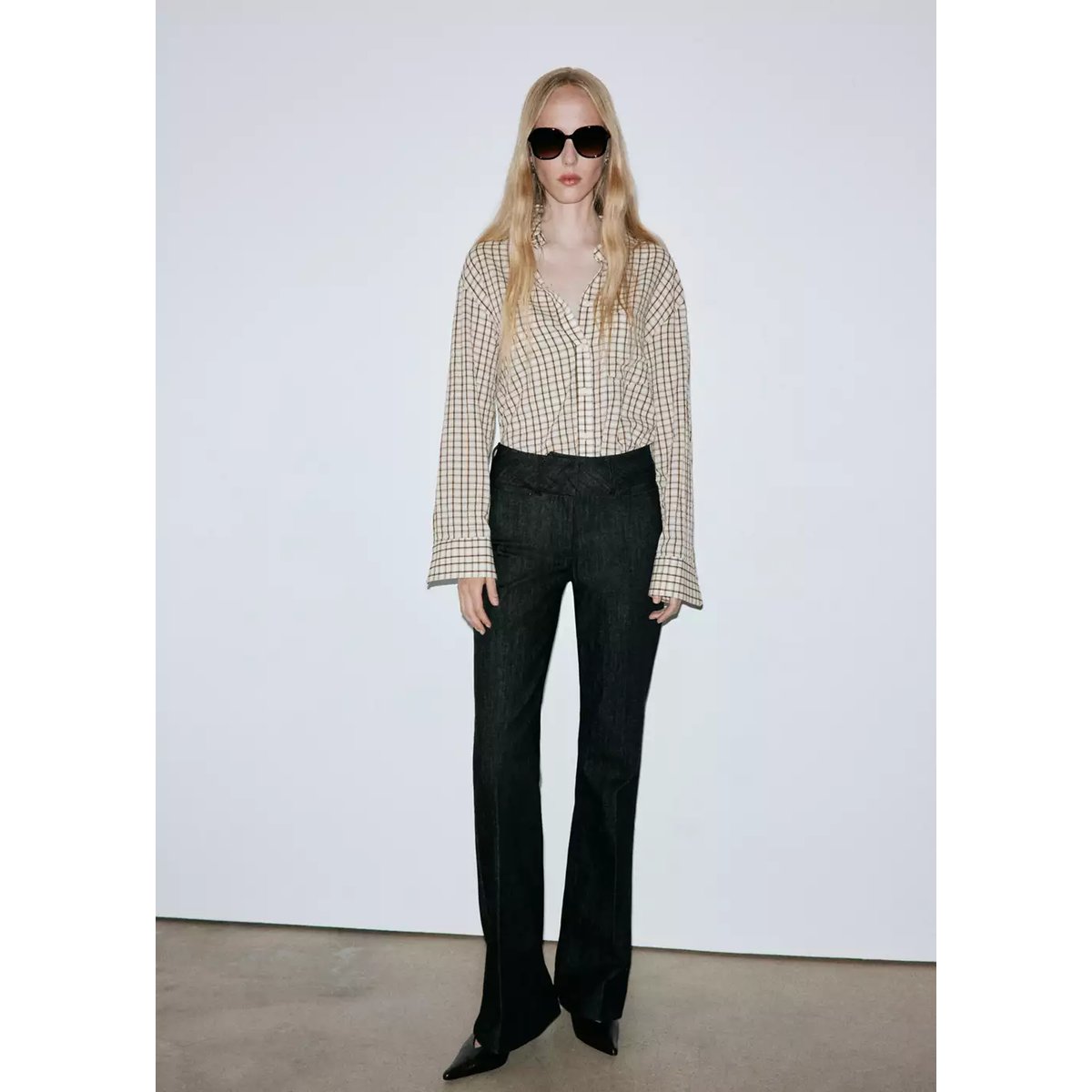 Jean flare taille mi-haute noir, MANGO