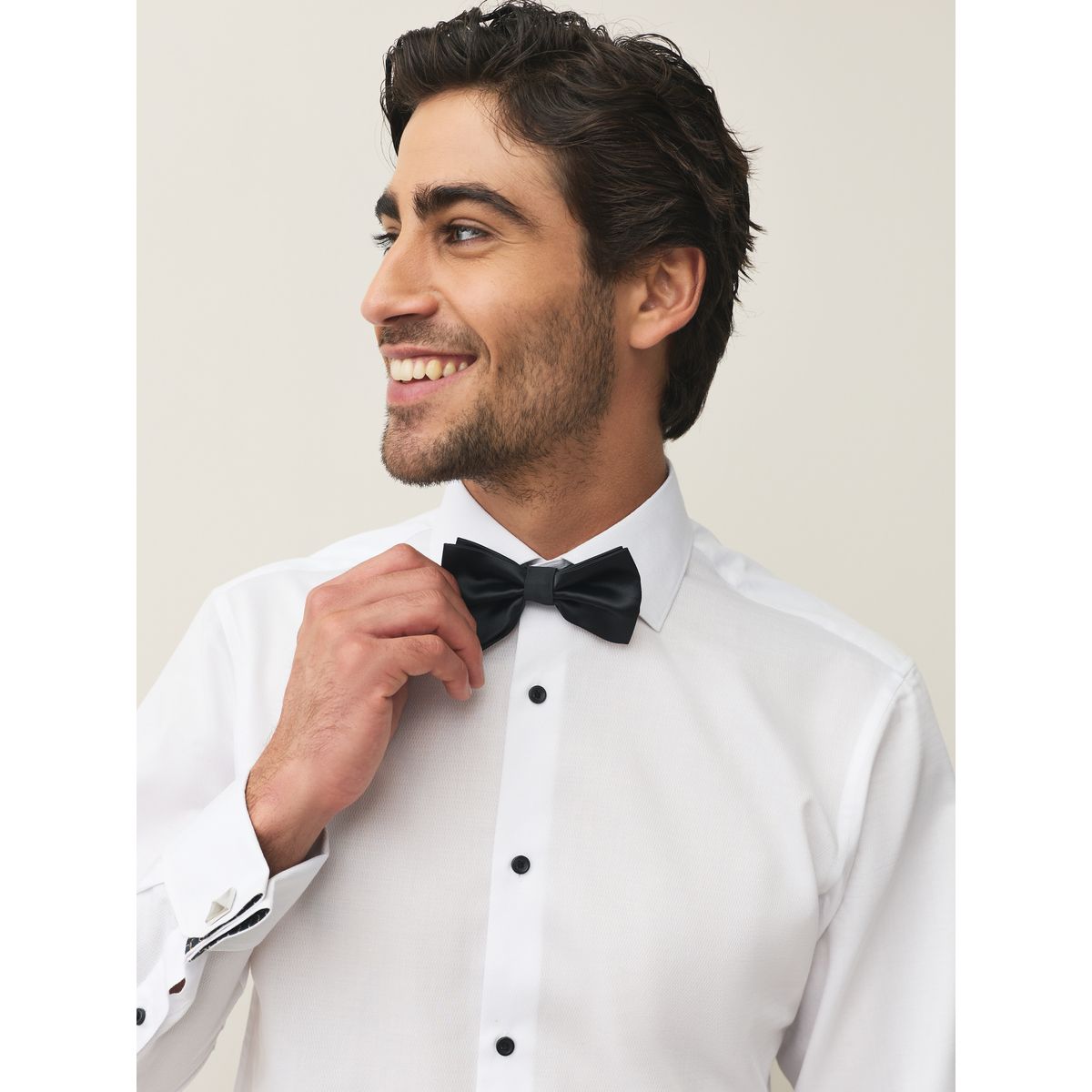 Chemise à poignet double et nœud papillon nœud papillon blanc texturé/noir, NEXT