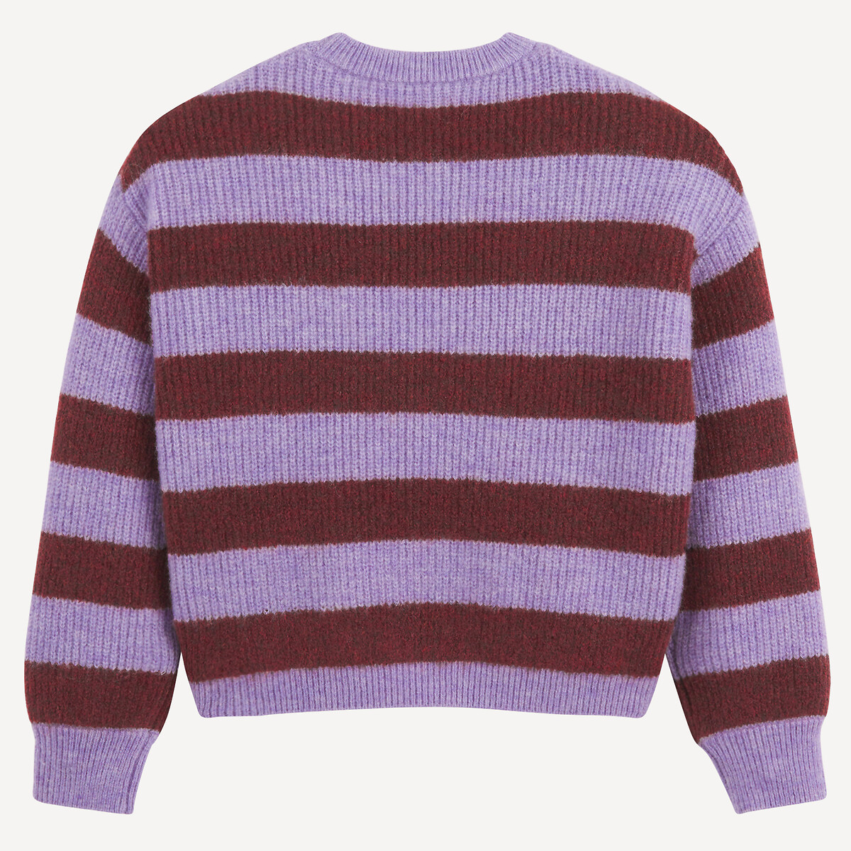 Striped Chunky Knit Jumper with Crew Neck purple / burgundy, LA REDOUTE COLLECTIONS