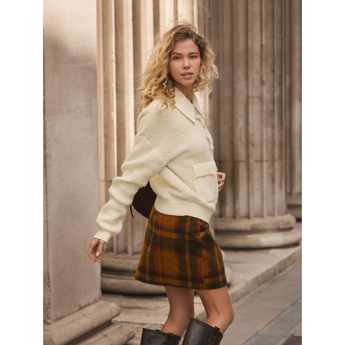 Veste en maille bouclée avec laine crème écru, NEXT
